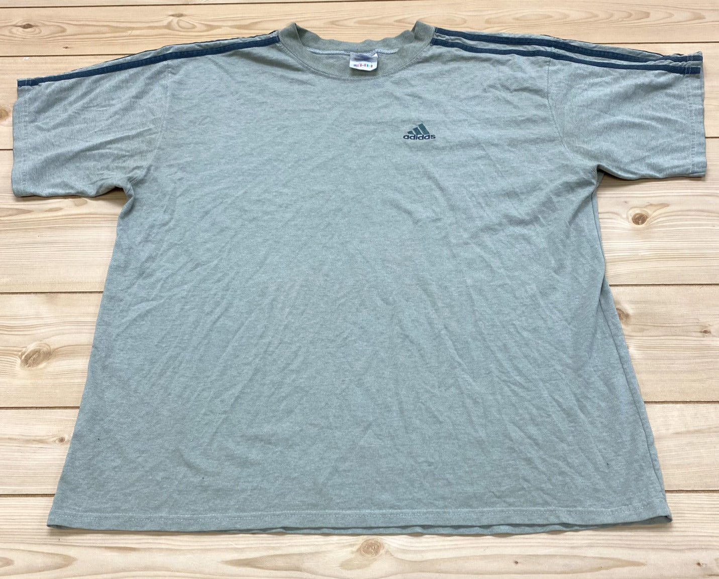 Vintage Adidas Green 3 Stripe Logo Embroidered Short Sleeve T-Shirt Mens Size L