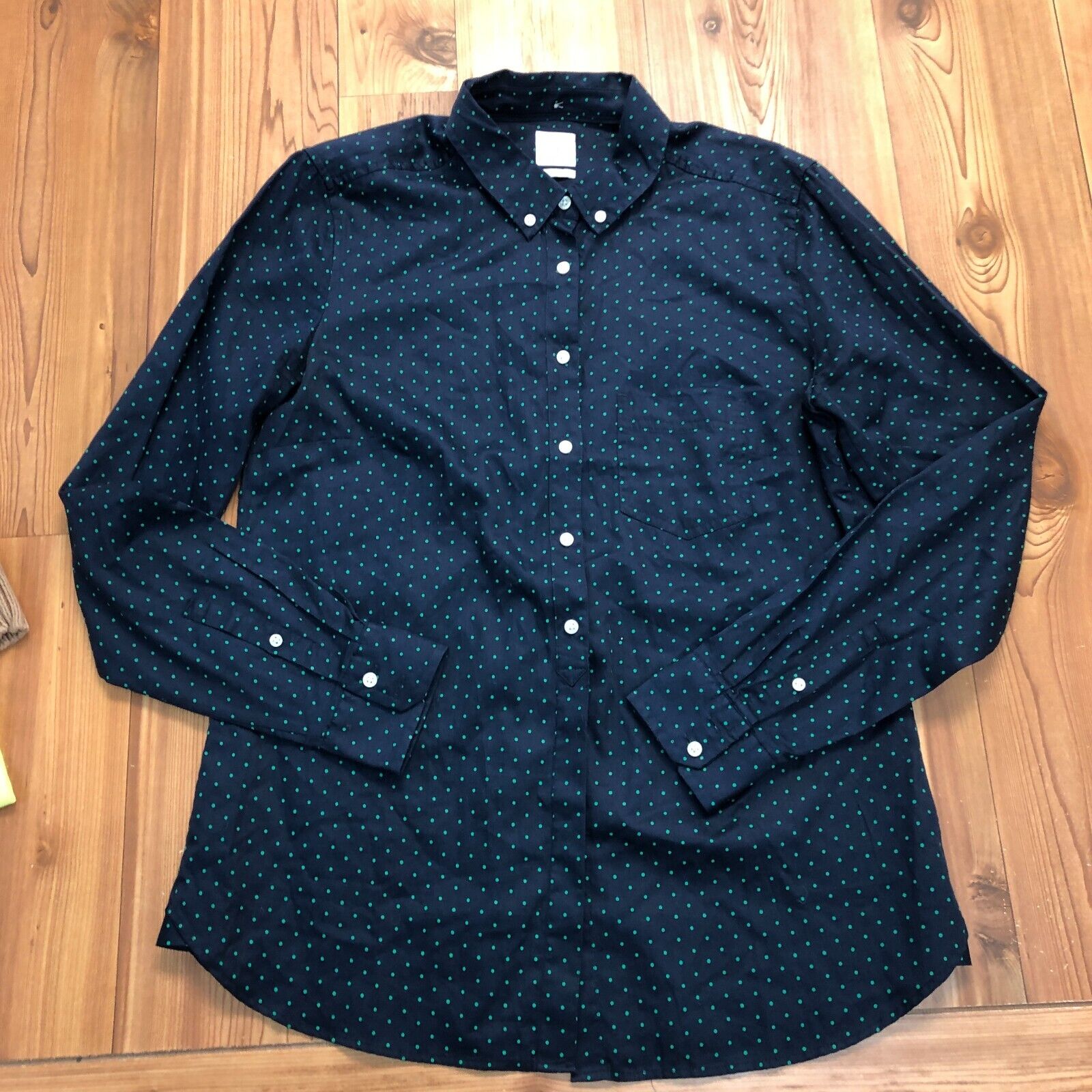 Gap Blue Polka Dot Button Up Long Sleeve Cotton Shirt Adult Size MT