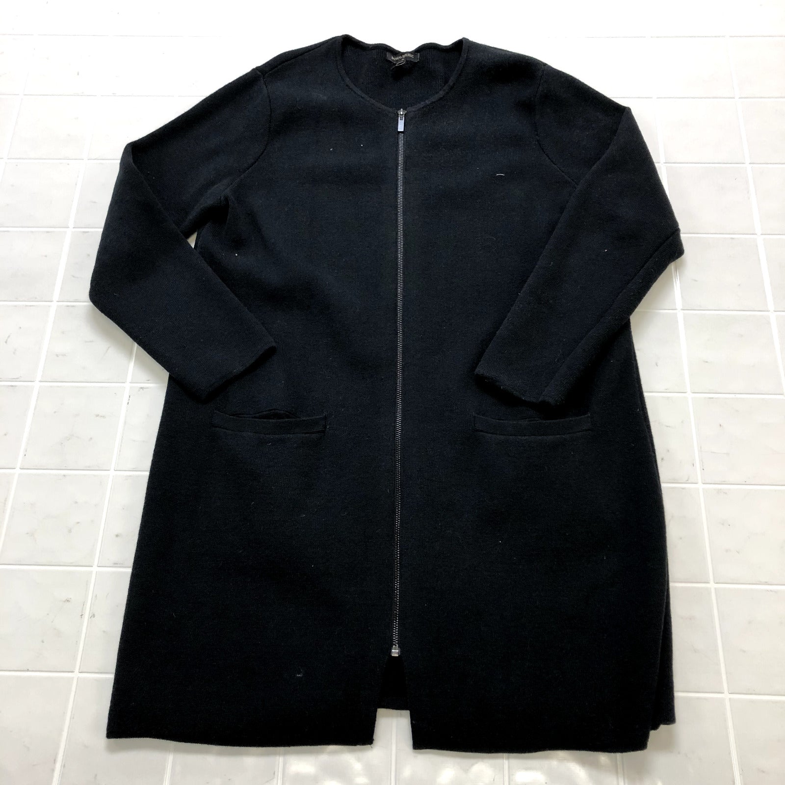 Banana Republic Black Solid Tight-Knit Regular Full Zip Sweater Women's Size L