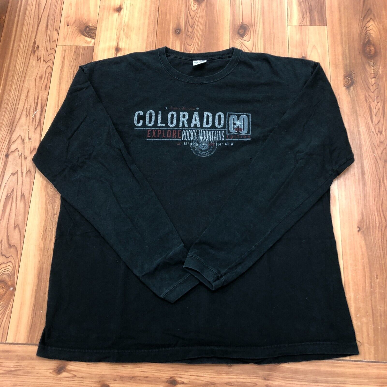Vintage Black Perrin Colorado Rocky Mountains Long Sleeve Shirt Adult Size 2XL