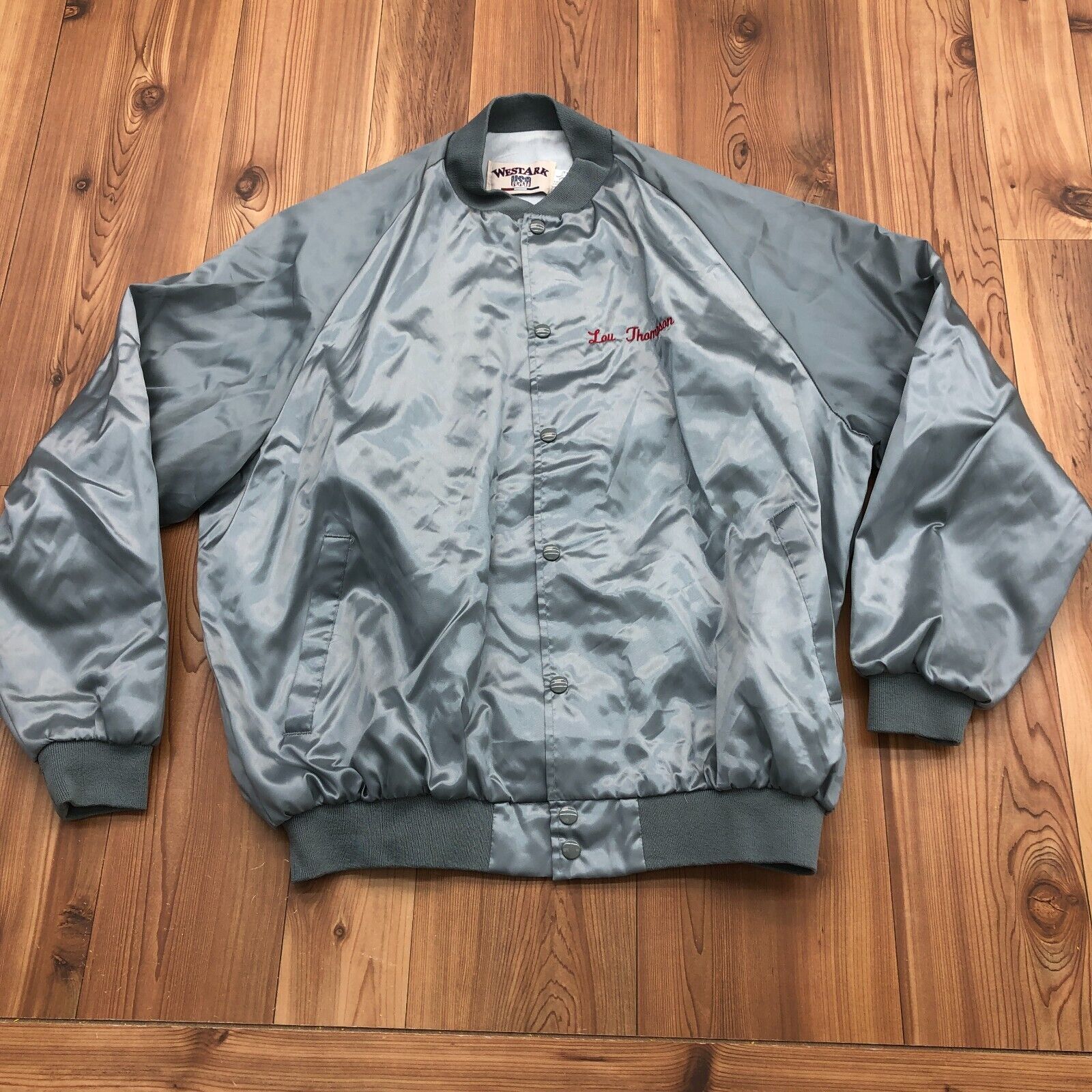 Vintage West Ark USA Silver Polyester Embroidered Bomber Jacket Men Size 2XL