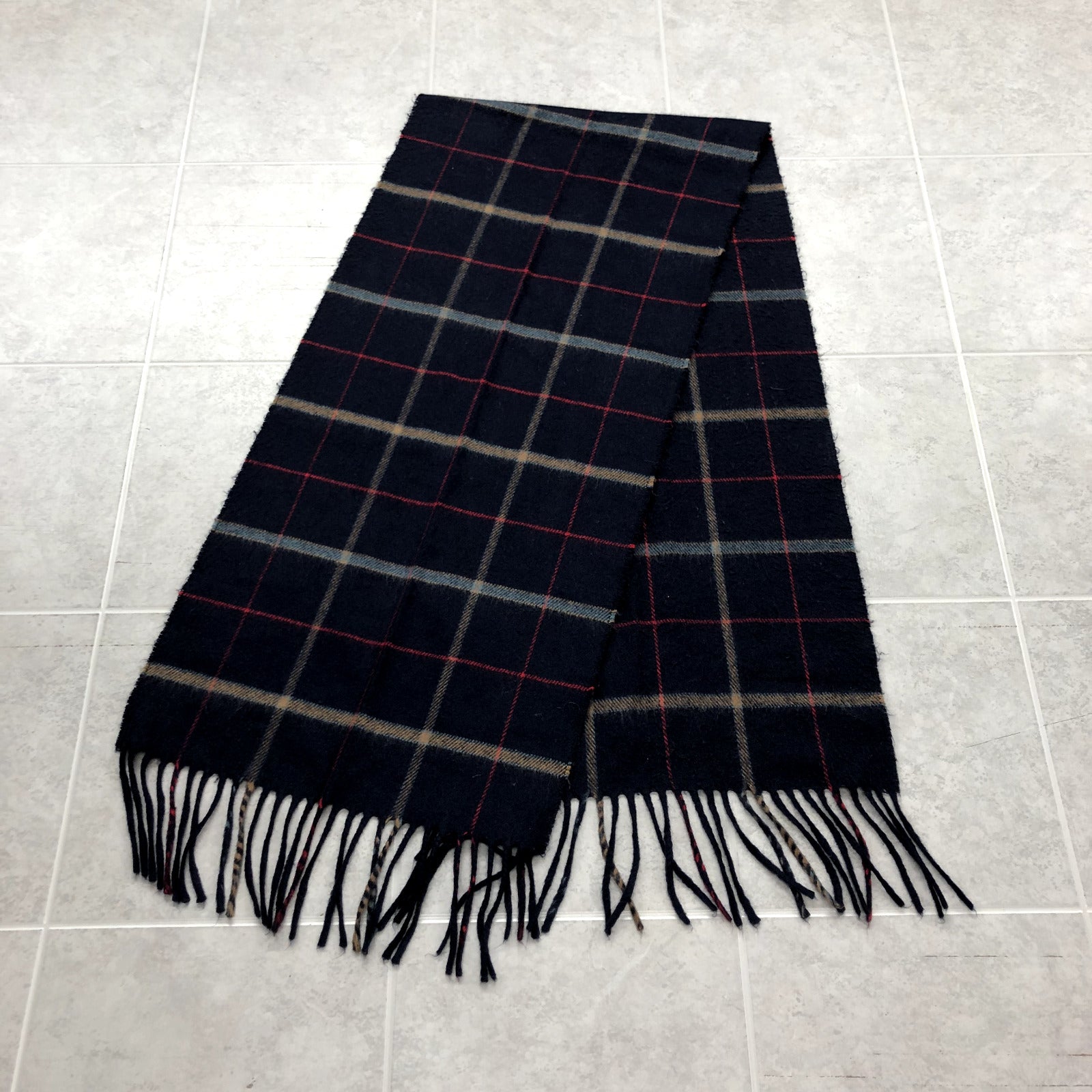 Vintage Christian Dior Navy Blue Plaid Made In Japan Scarf