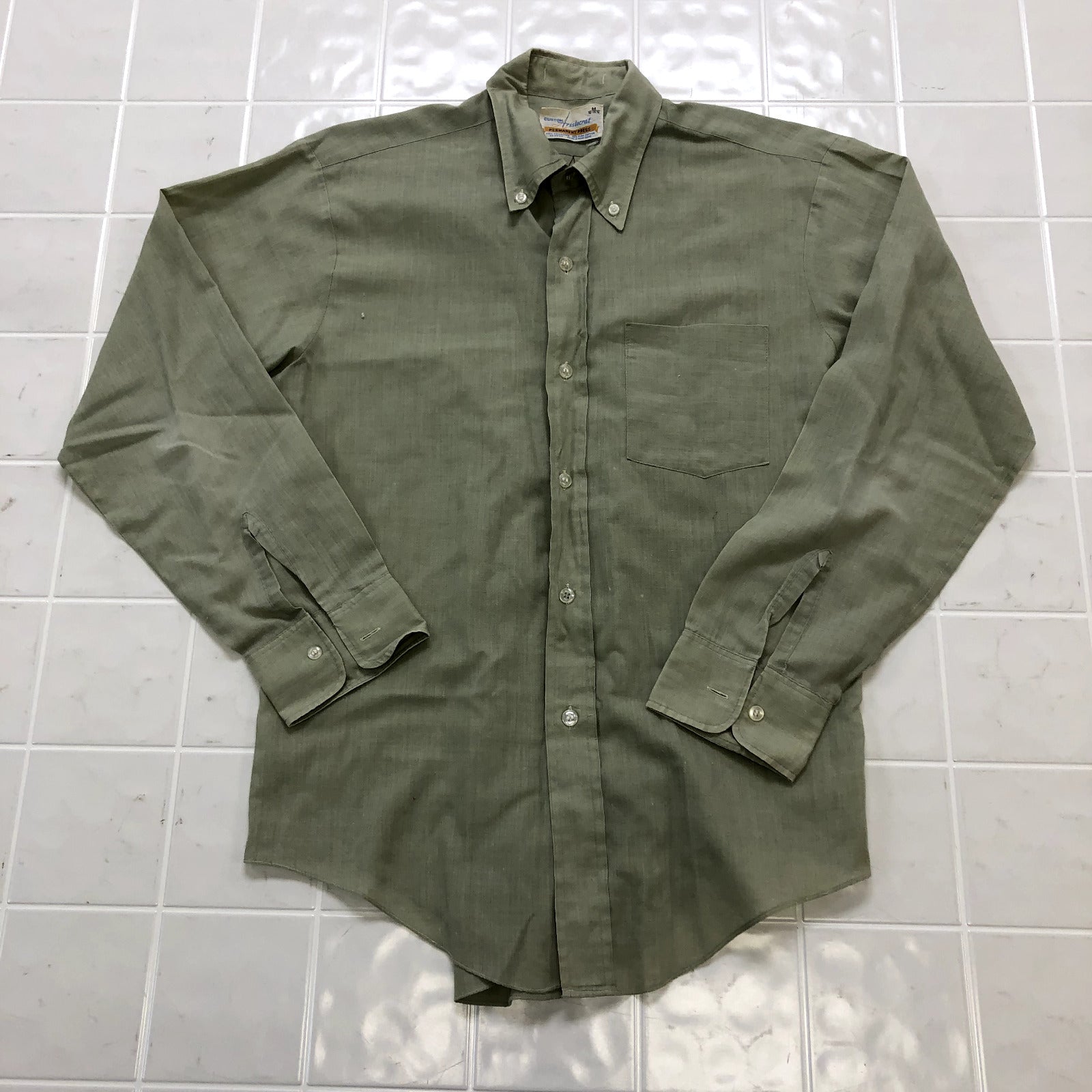 Vintage Custom Aristocrat Green Single Pocket Button Up Shirt Adult Size M