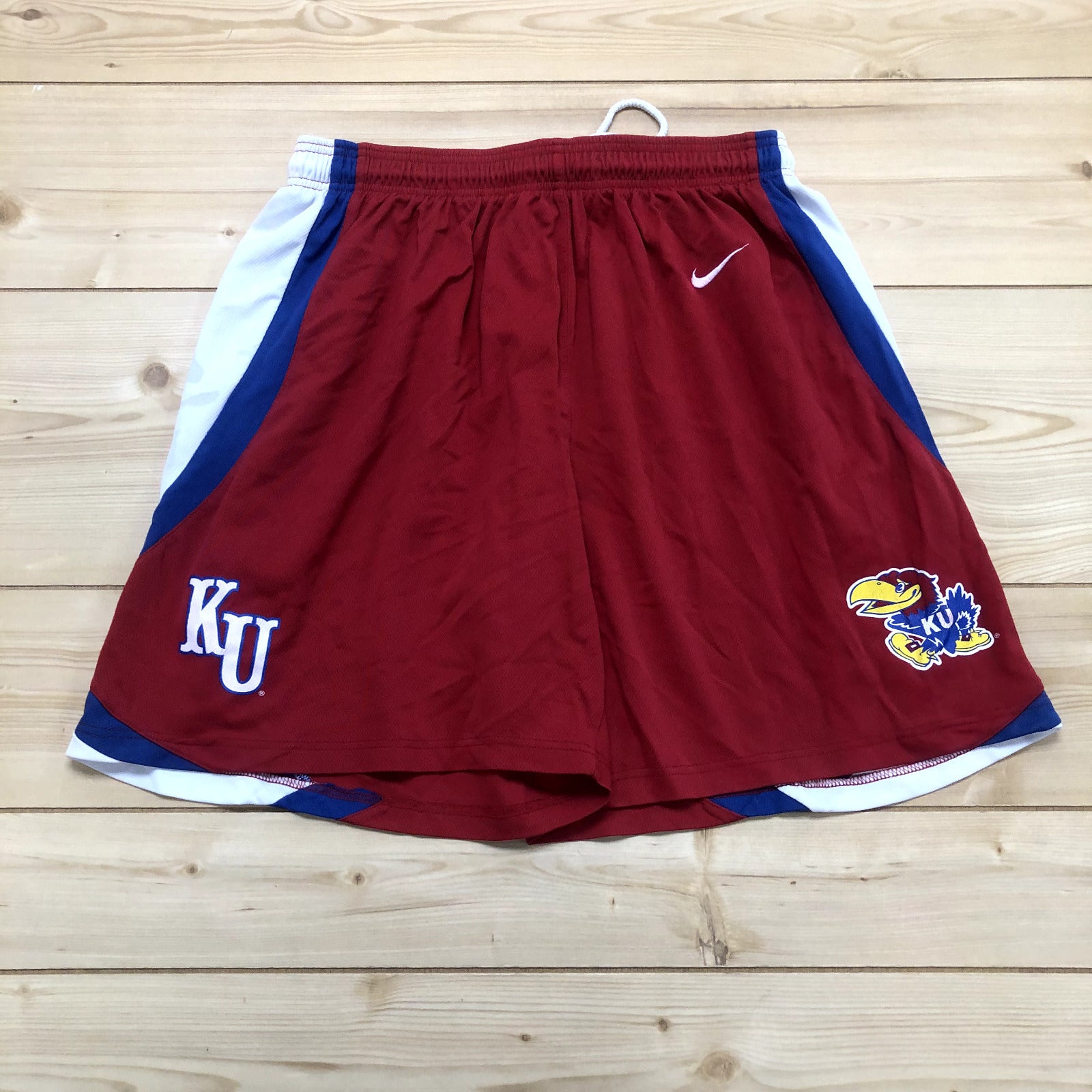 Nike Team Red Logo Kansas Jayhawks NCAA Drawstring Basketball Shorts Mens Size L