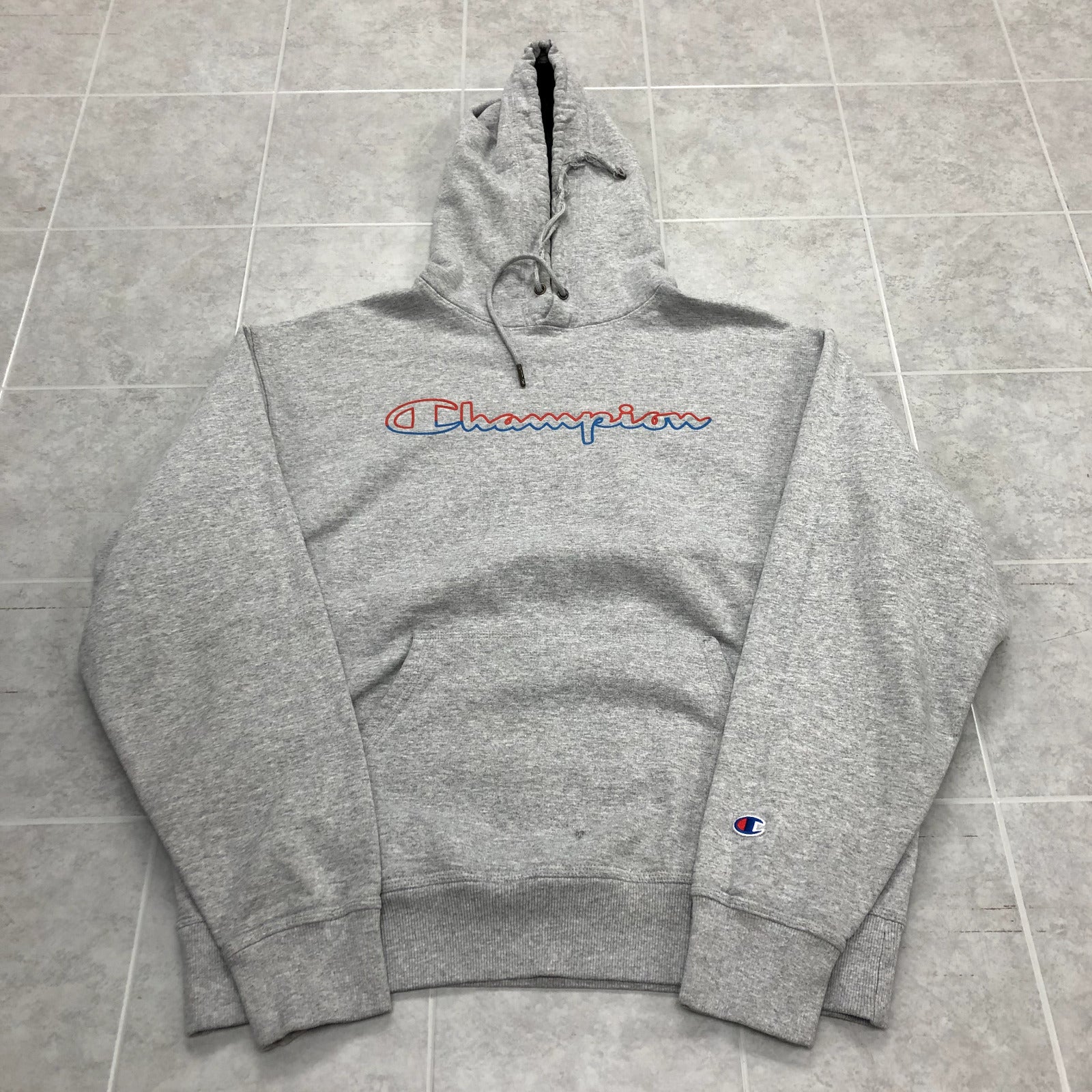 Champion Gray Long Sleeve Graphic Logo Pullover Hoodie Sweatshirt Adult Size L