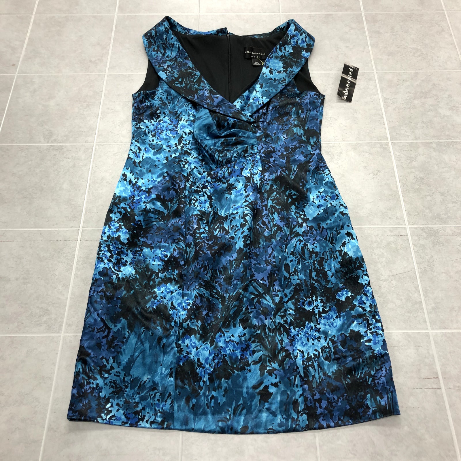 Connected Blue Camo Lined Zip Back Sleeveless Straight Dress Womens Size 10P