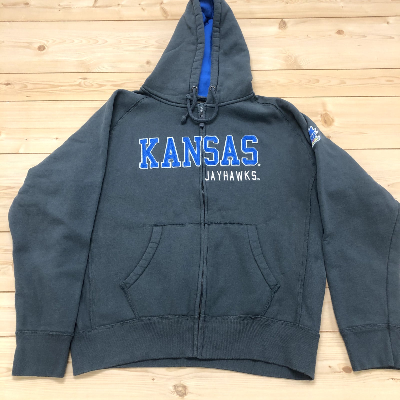 Colosseum Grey Kansas Jayhawks NCAA Long Sleeve Full Zip Hoodie Adult Size 2XL