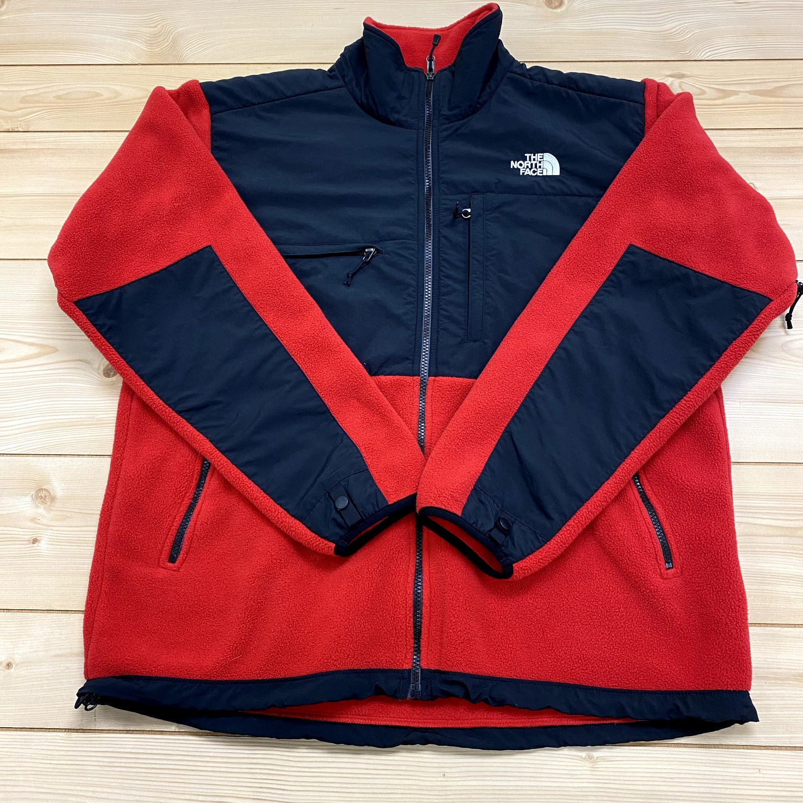 North Face Red Black Vented Denali Polartec Fleece Full Zip Jacket Men Size L