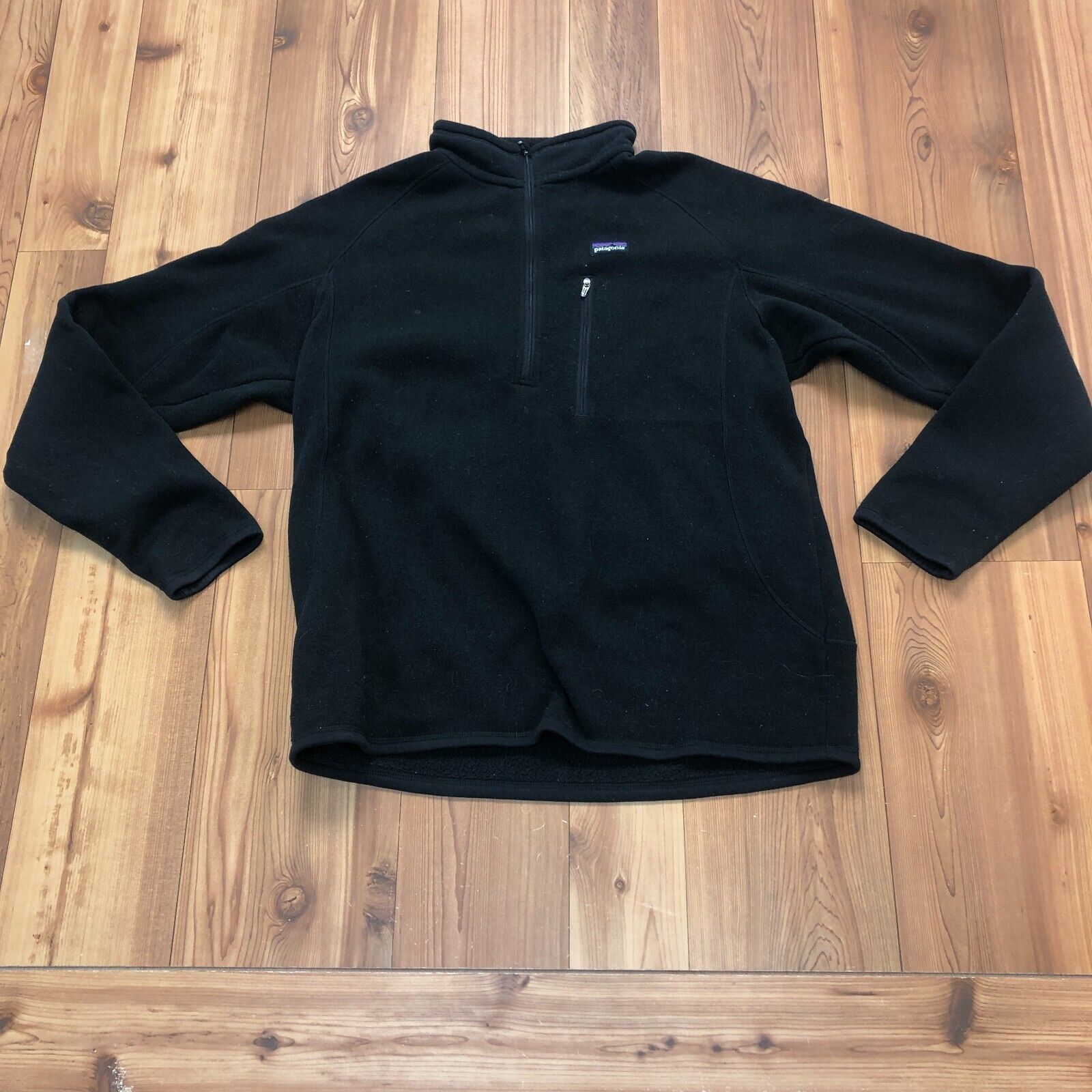 Patagonia Black 1/4 Zip Long Sleeve Pullover Pockets Fleece Sweater Men Size L