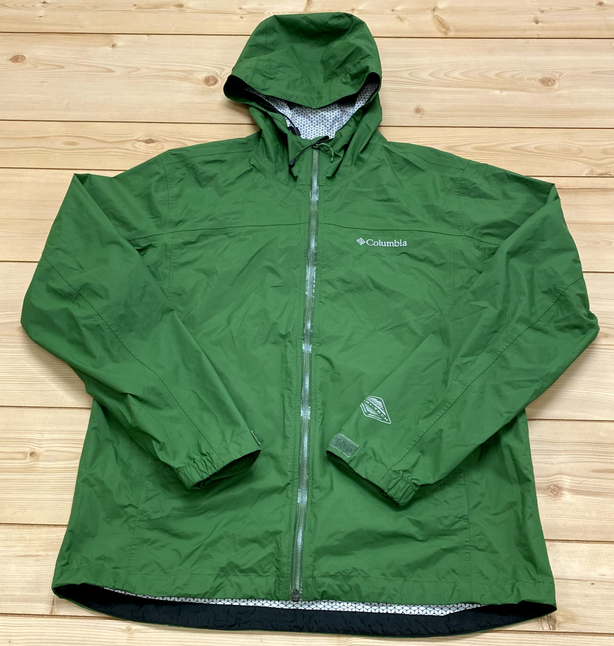 Columbia Green Omni-tech Zip Pockets Windbreaker Waterproof Hooded Jacket Size M