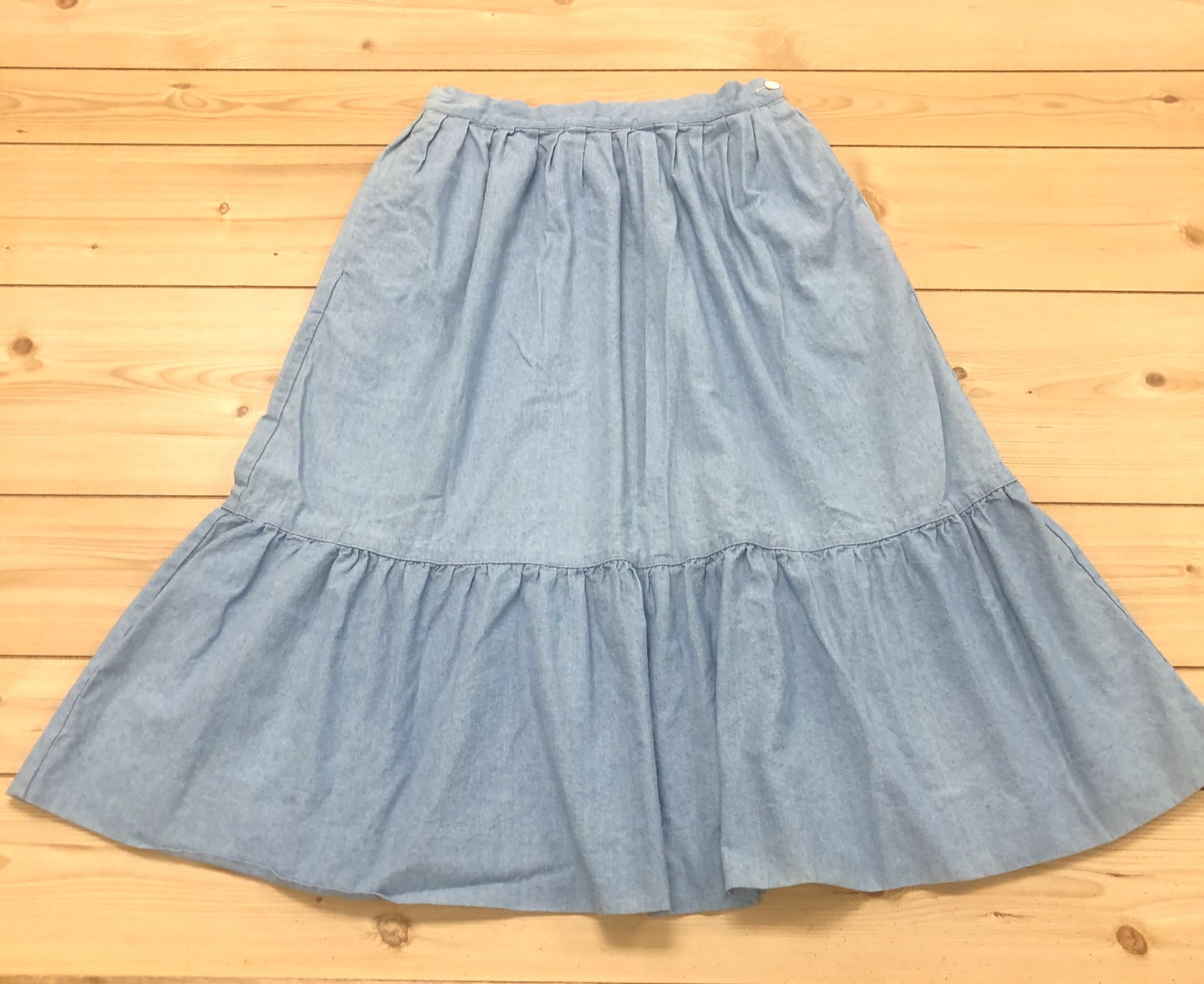 Ralph Lauren Blue Denim 1 Button Hook & Eye A Line Ruffled Skirt Womens Size 12