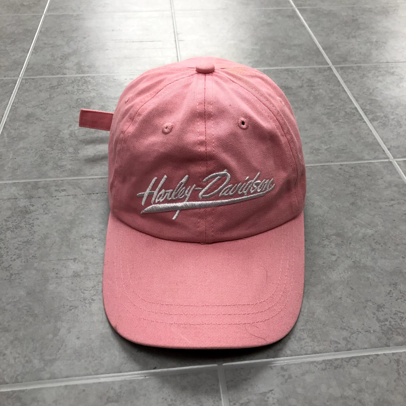 Harley Davidson Pink Cloth Strap Back Graphic Logo Baseball Cap Womens One Size
