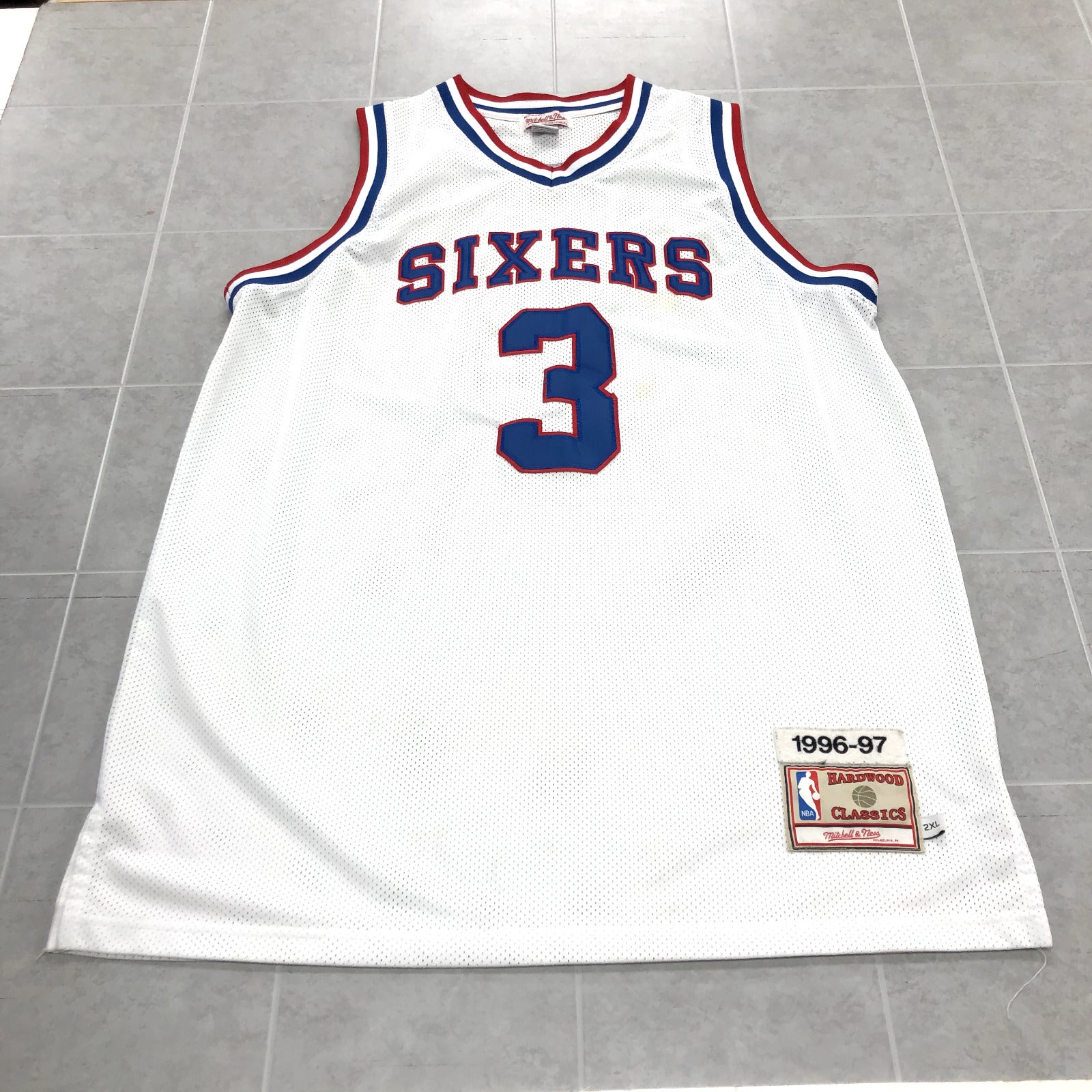 Mitchell & Ness White Sleeveless Graphic #3 Sixers Iverson Jersey Adult Size 2XL