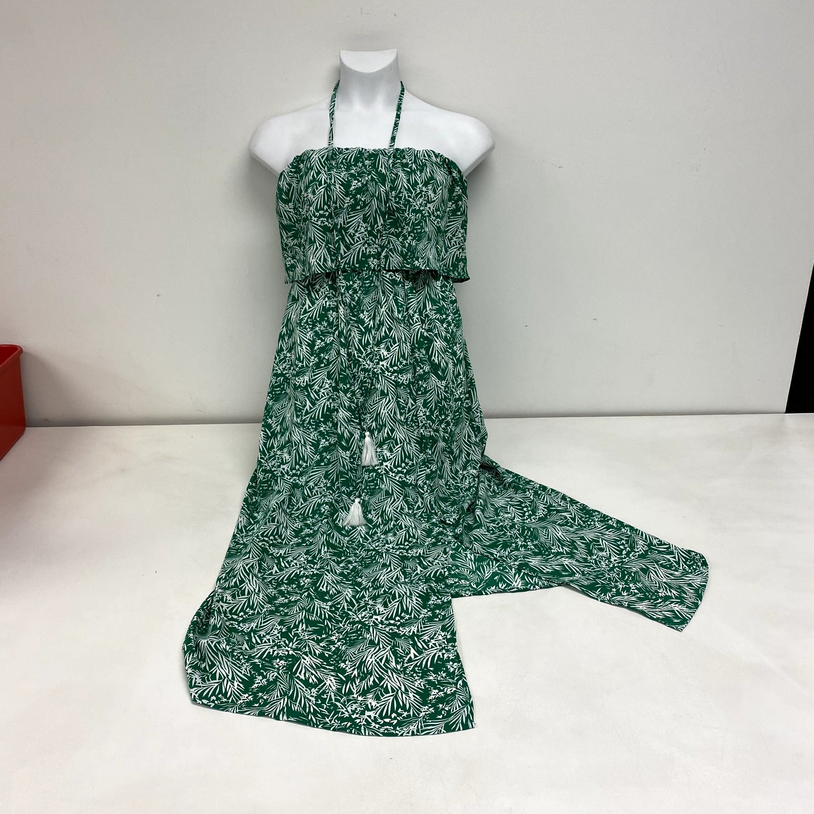 NEW Annebouti Green Floral Strapless Boho Front Slit Maxi Dress Women Size XS