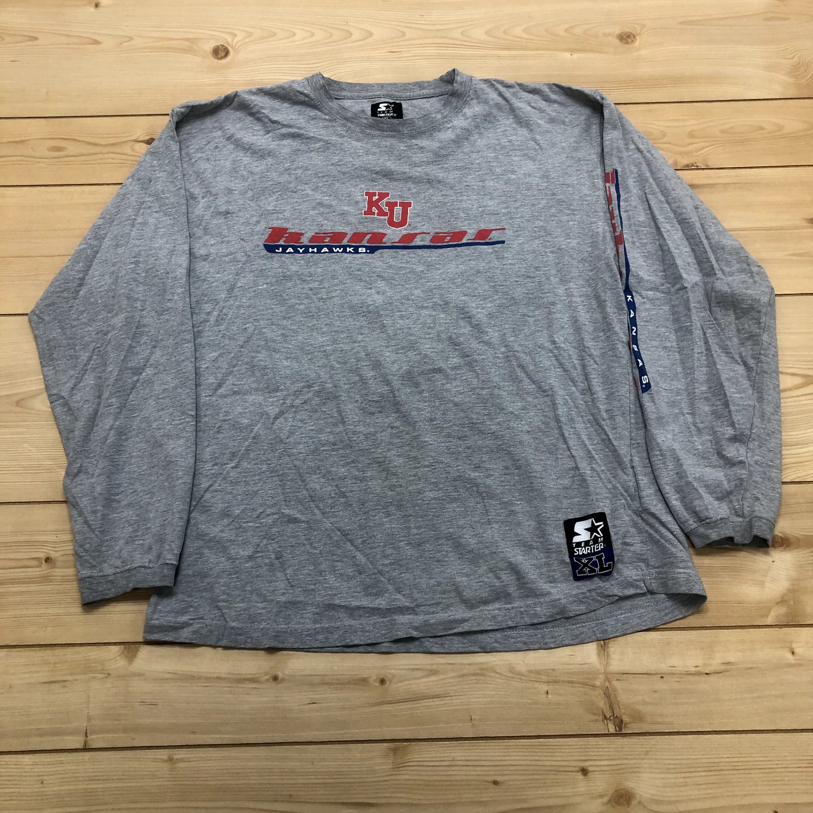 Starter Grey Kansas Jayhawks NCAA Crew Neck Long Sleeve T-Shirt Adult Size XL