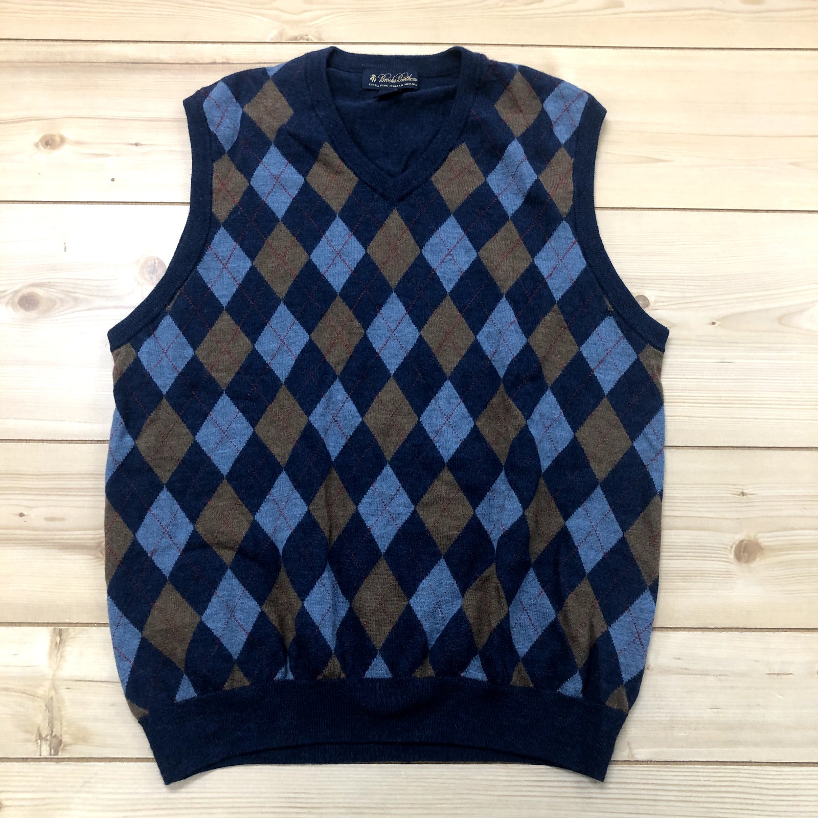 Brooks Brothers Blue Italian Merino Sleeveless Pullover Sweater Vest Mens Size M