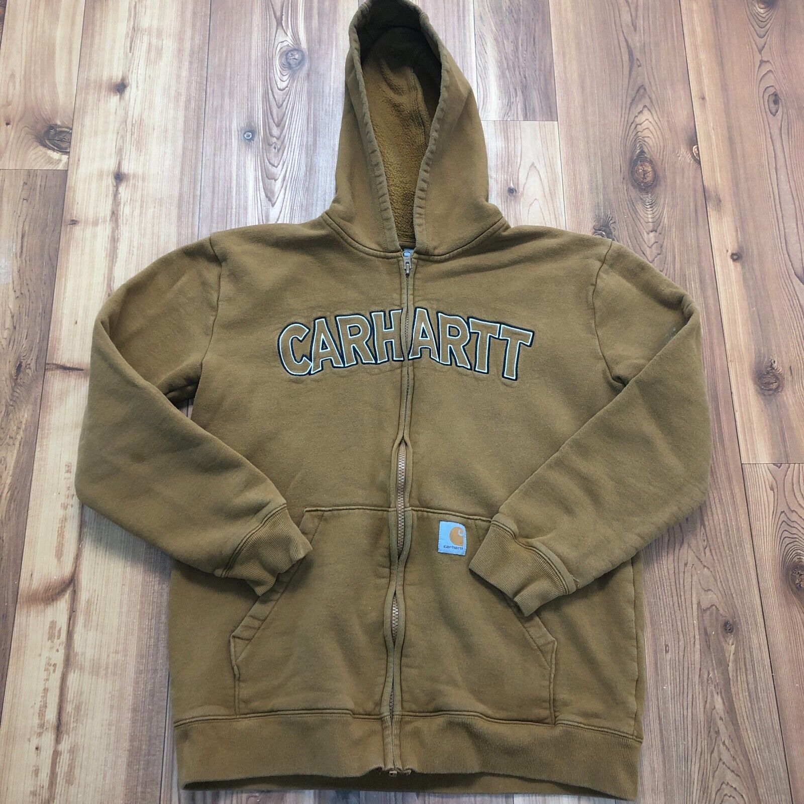 Vintage Carhartt Brown Full Zip Long Sleeve Hoodie Regular Fit Sweater Youth XL