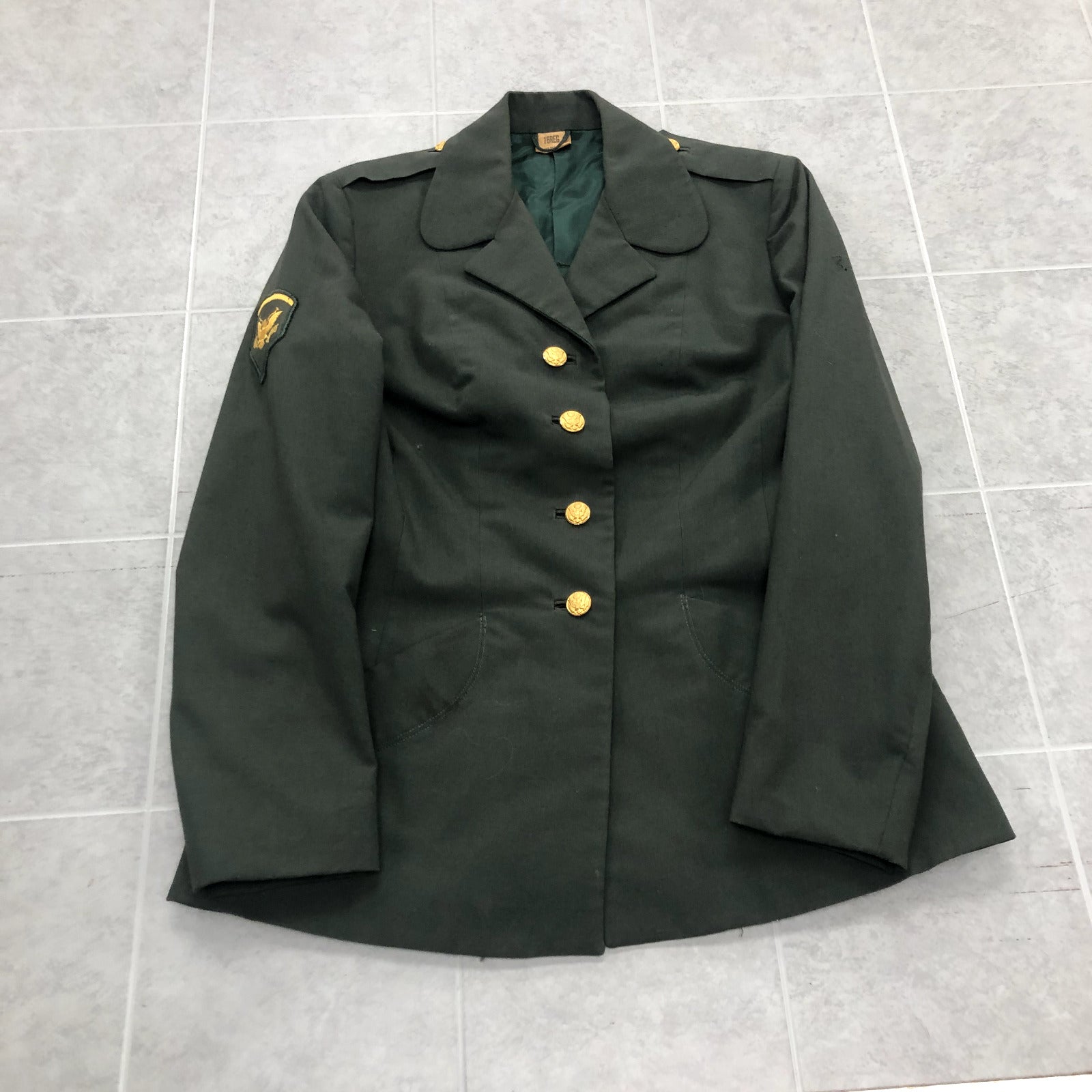 Vintage Green Lined Long Sleeve Button Up WW2 Military Jacket Womens Size 16R