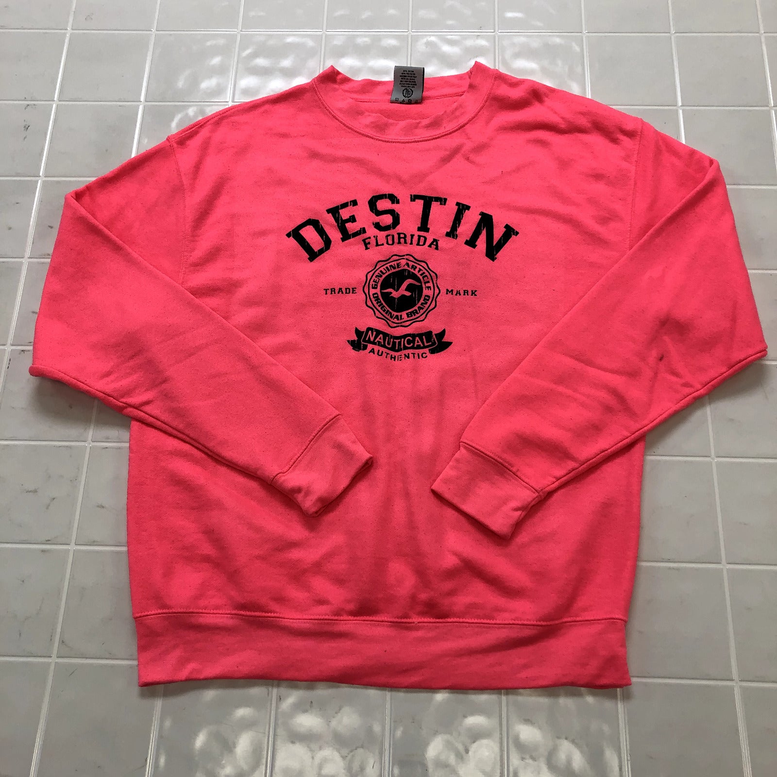 Exist Pink Graphic Destin Florida Nautical Authentic Sweatshirt Women's Size L