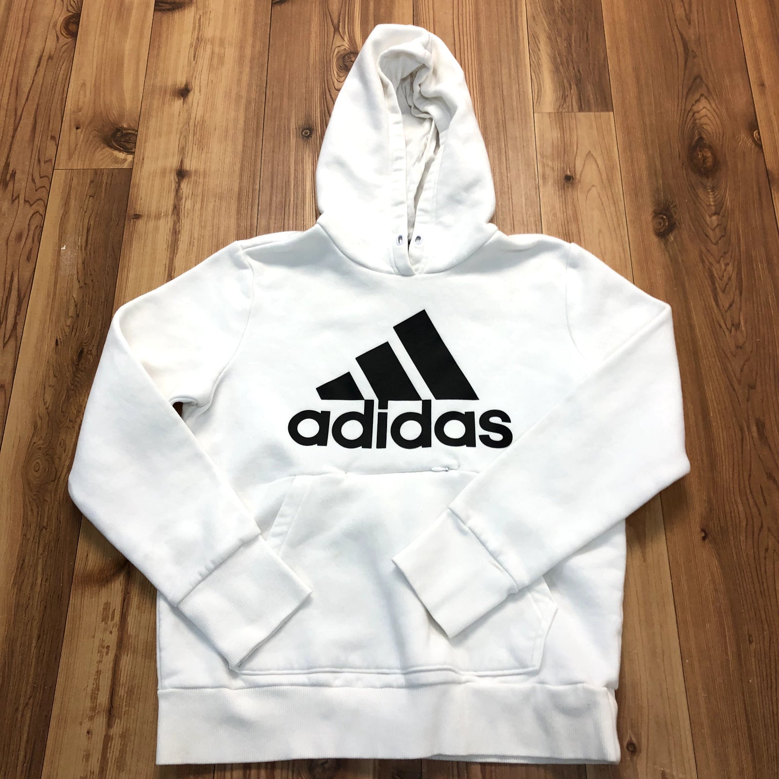 Adidas White Graphic Logo Regular Fit Casual Loose Hoodie Youth Size M
