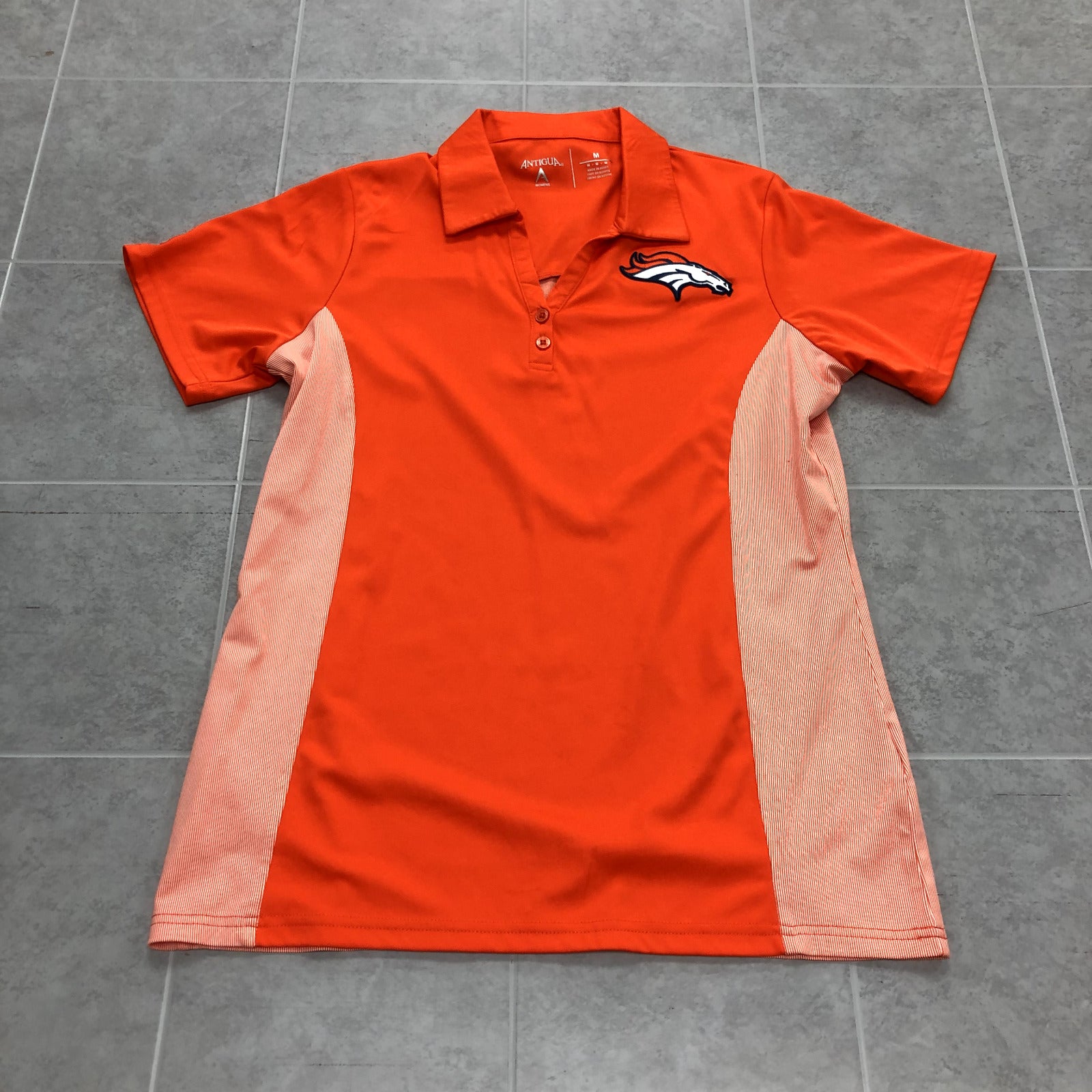 Antigua Orange Short Sleeve Graphic Denver Broncos Active Polo Womens Size M