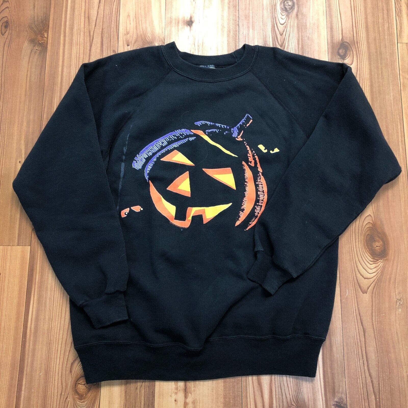Vintage Hanes Black Evil Pumpkin Halloween Pullover Sweatshirt Adult Size L
