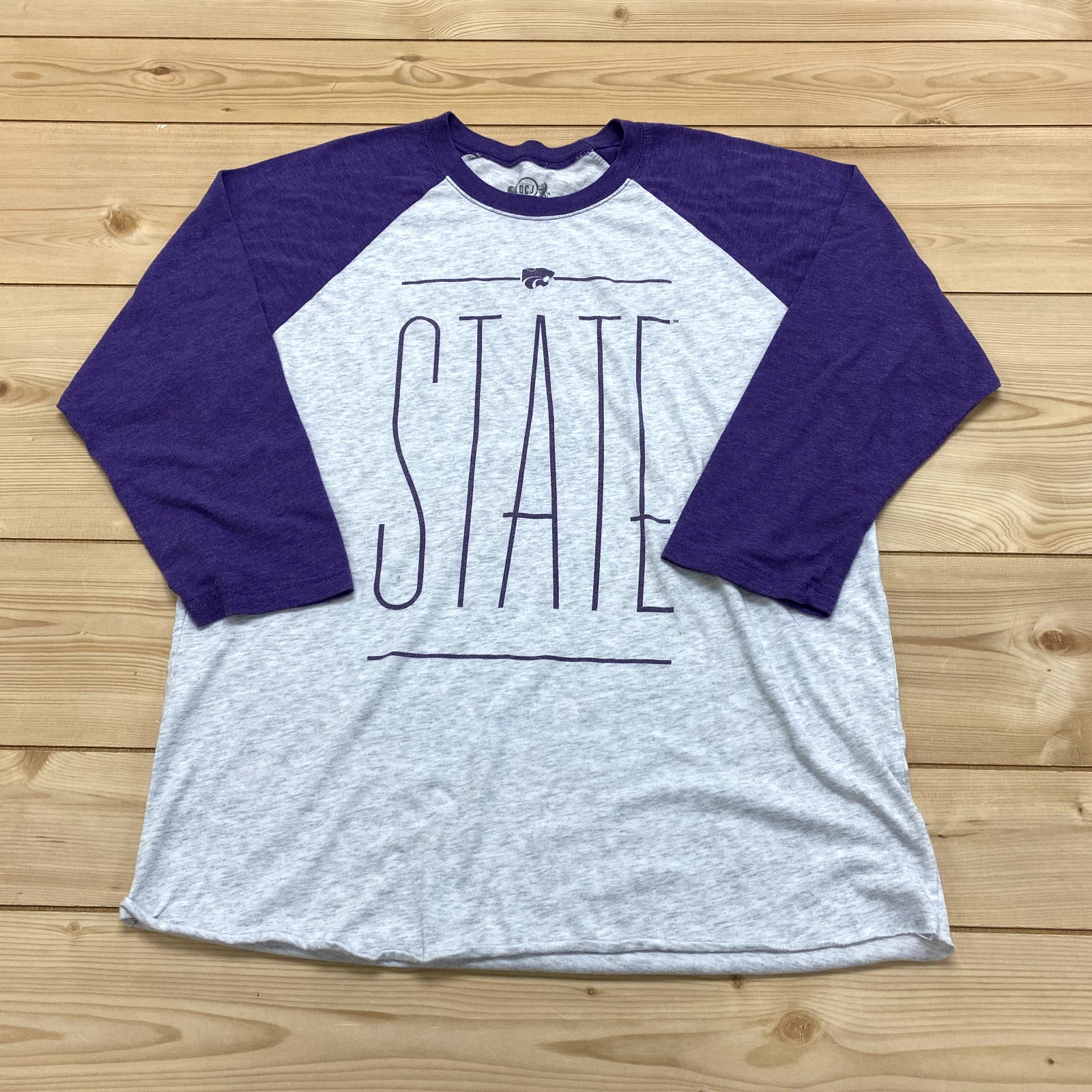 DCJ Apparel Purple Grey Raglan K-State Wildcats Baseball T-Shirt Adult Size L