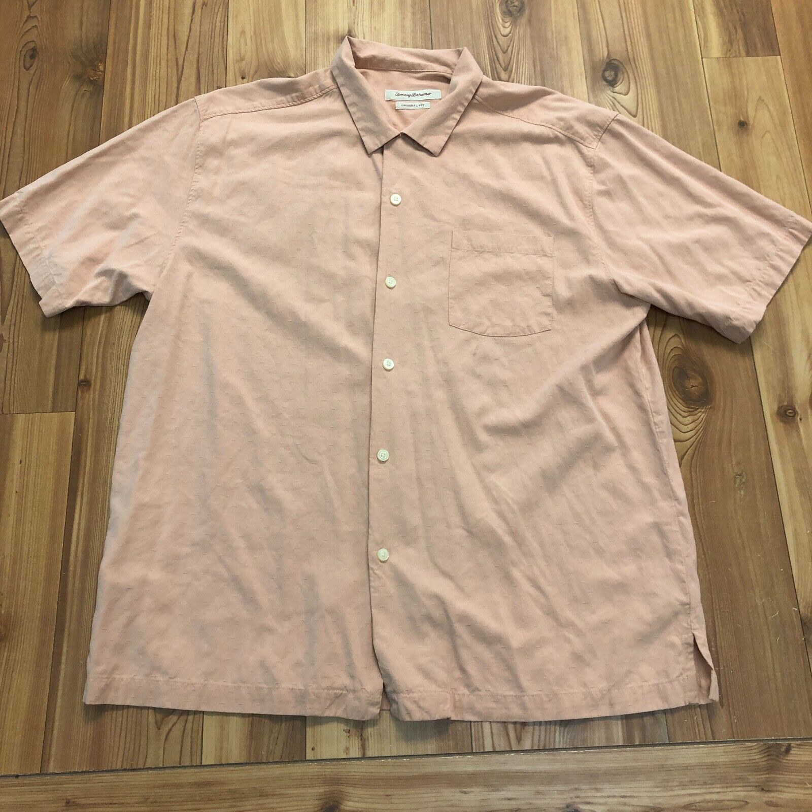 Tommy Bahama Peach Button Up Short Sleeve Regular Fit Shirt Adult Size XL