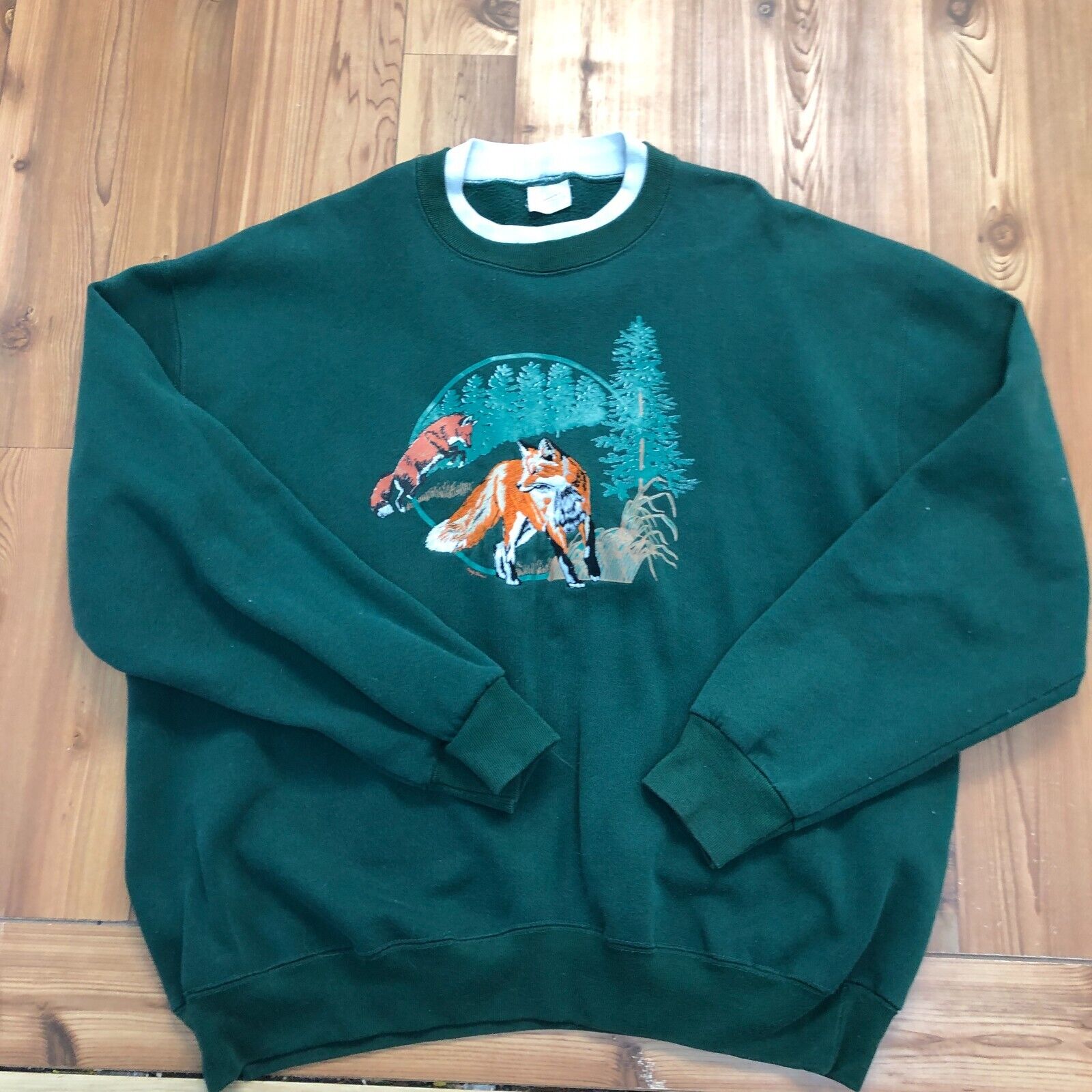 Vintage Signature Sportswear Green Wildlife Pullover Sweatshirt Adult Size 2XL