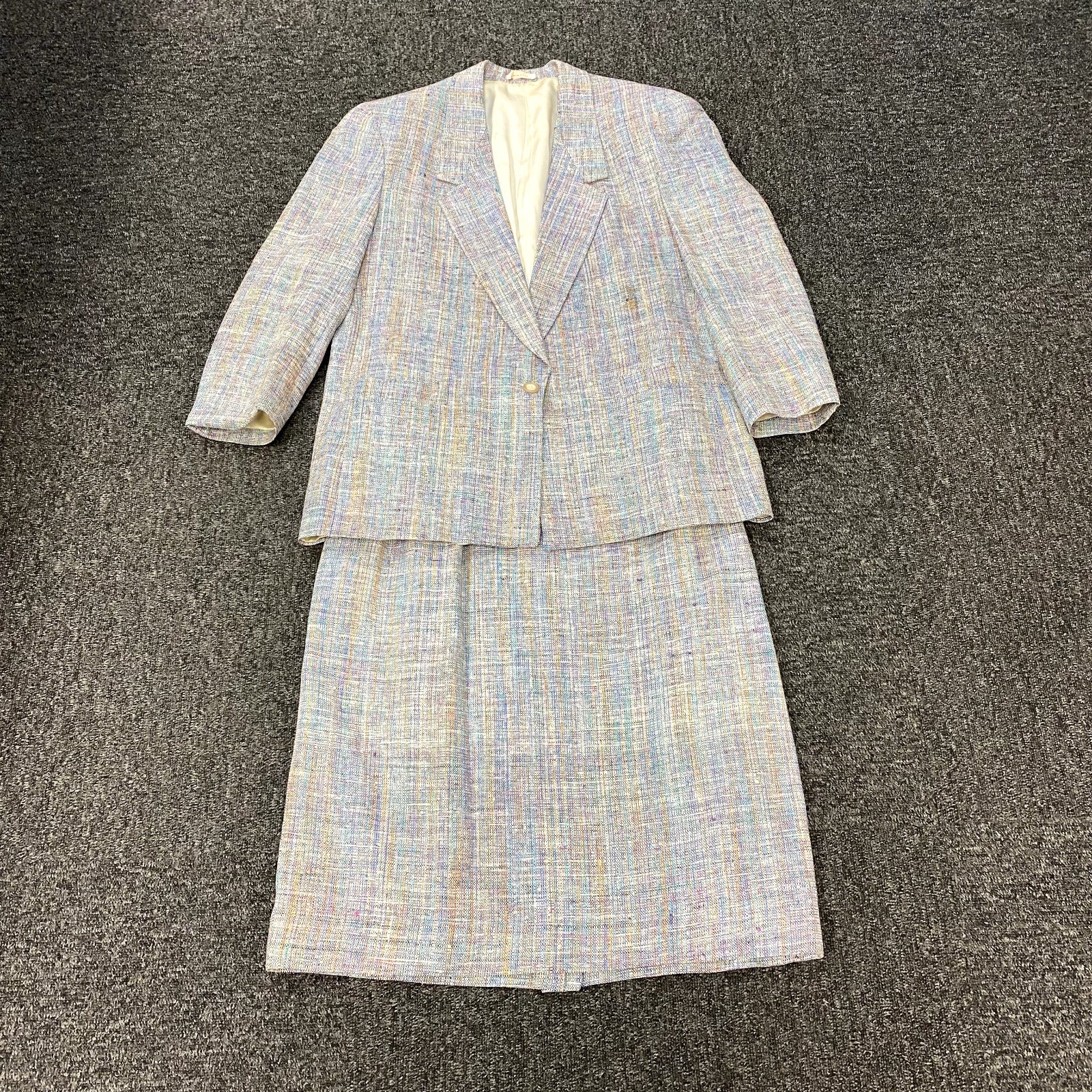 Vintage Robt Foxwood Multicolor Plaid Blazer & Skirt Suit Set Women Size 14 USA