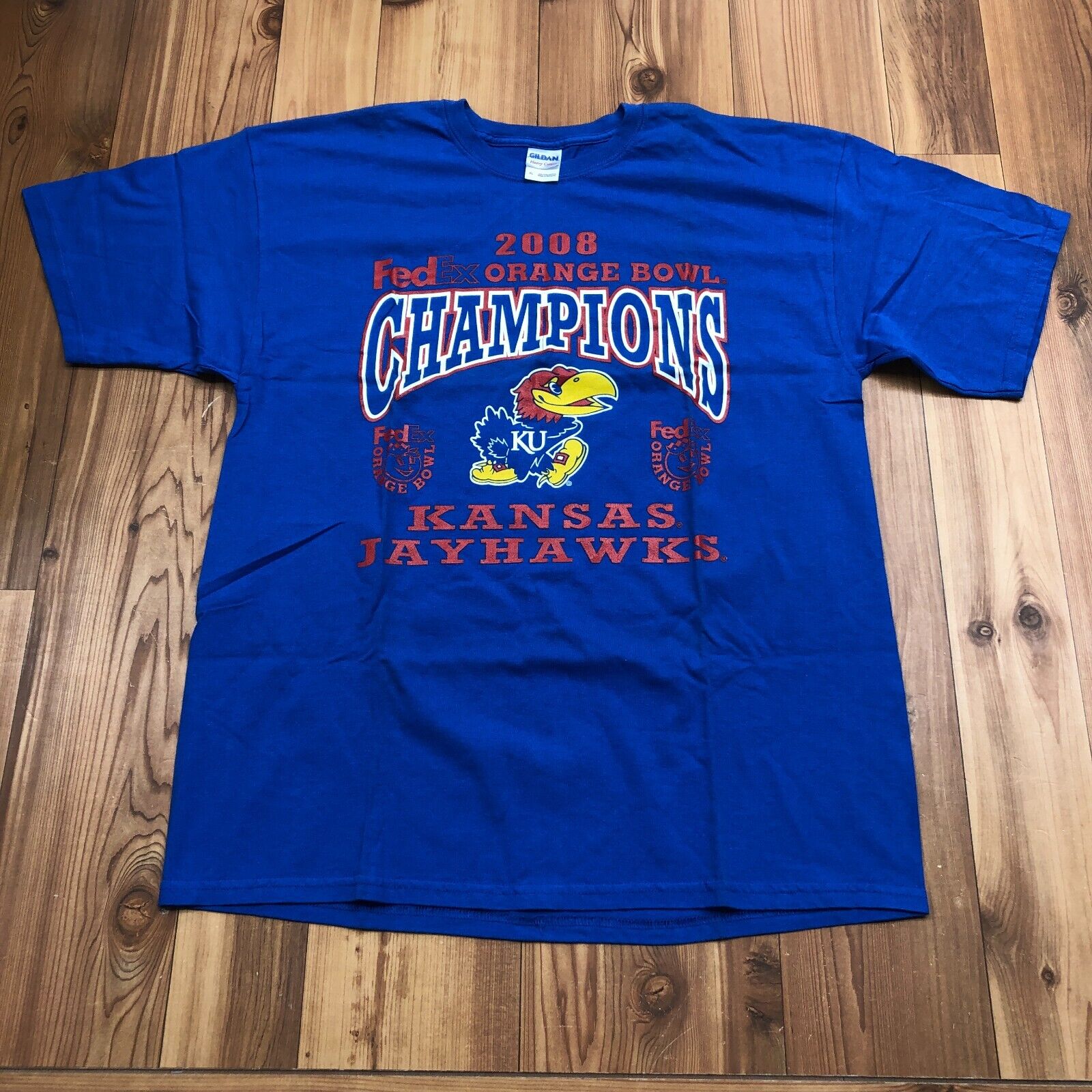 Gildan Blue 2008 Kansas Jayhawks Orange Bowl Champions T-Shirt Adult Size XL