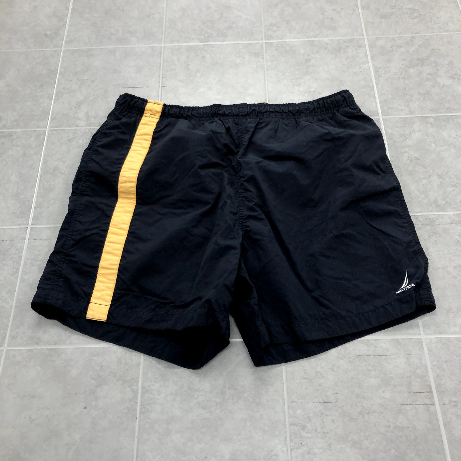 Vintage Nautica Navy Blue Mesh Lined Elastic Waist Swim Shorts Adult Size L