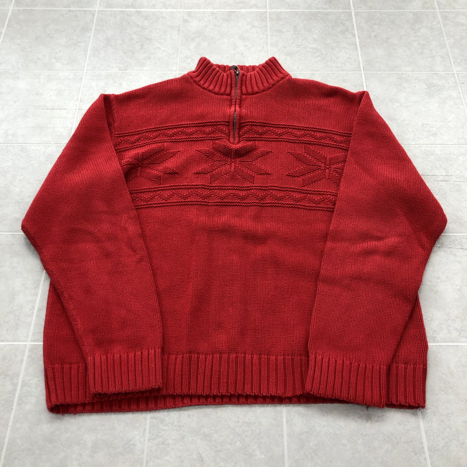 Chaps Red Long Sleeve 1/4 Zip Mock Neck Knit Pullover Sweater Adult Size XL
