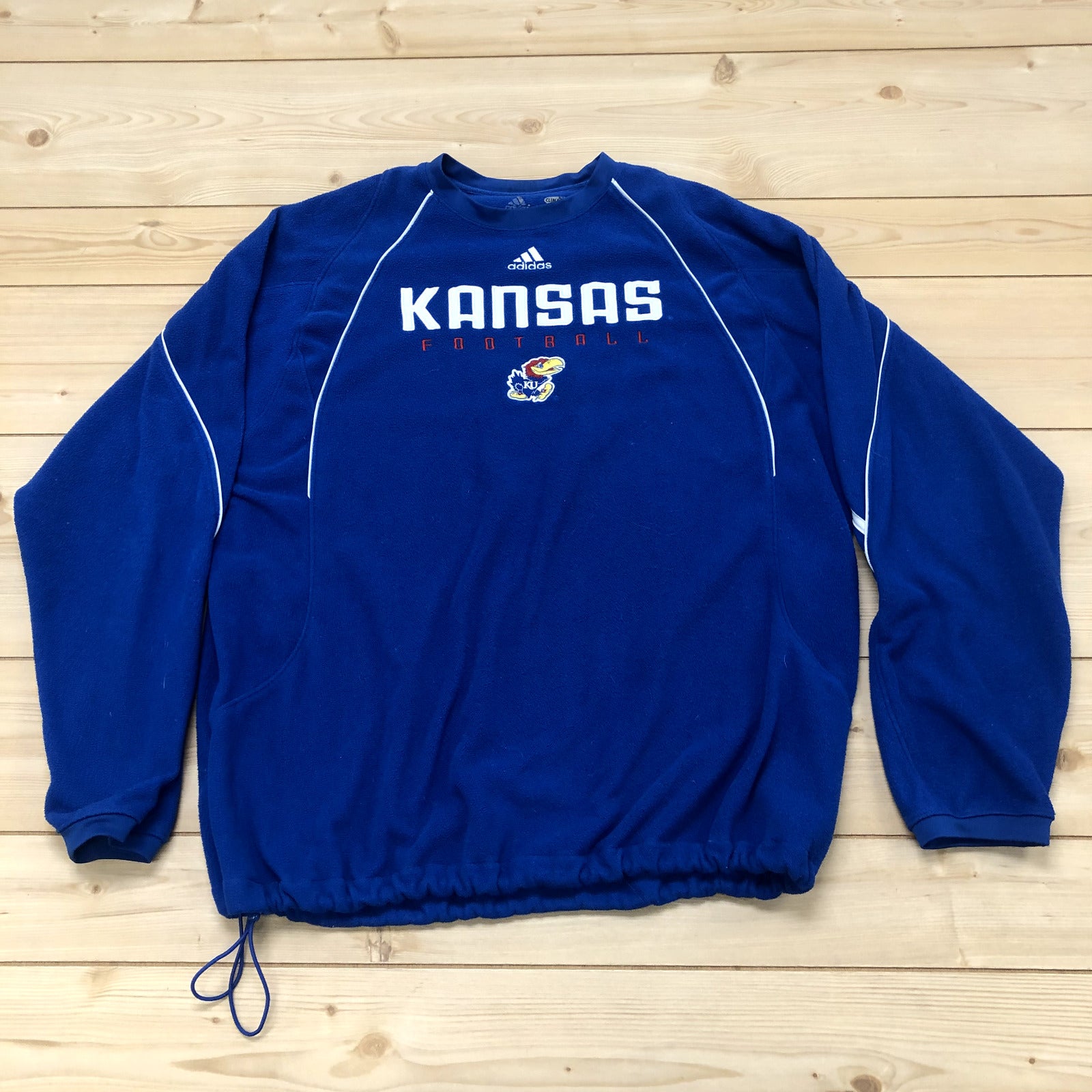 Adidas Blue Kansas Jayhawks Football NCAA Long Sleeve Pullover Jacket Men Size L