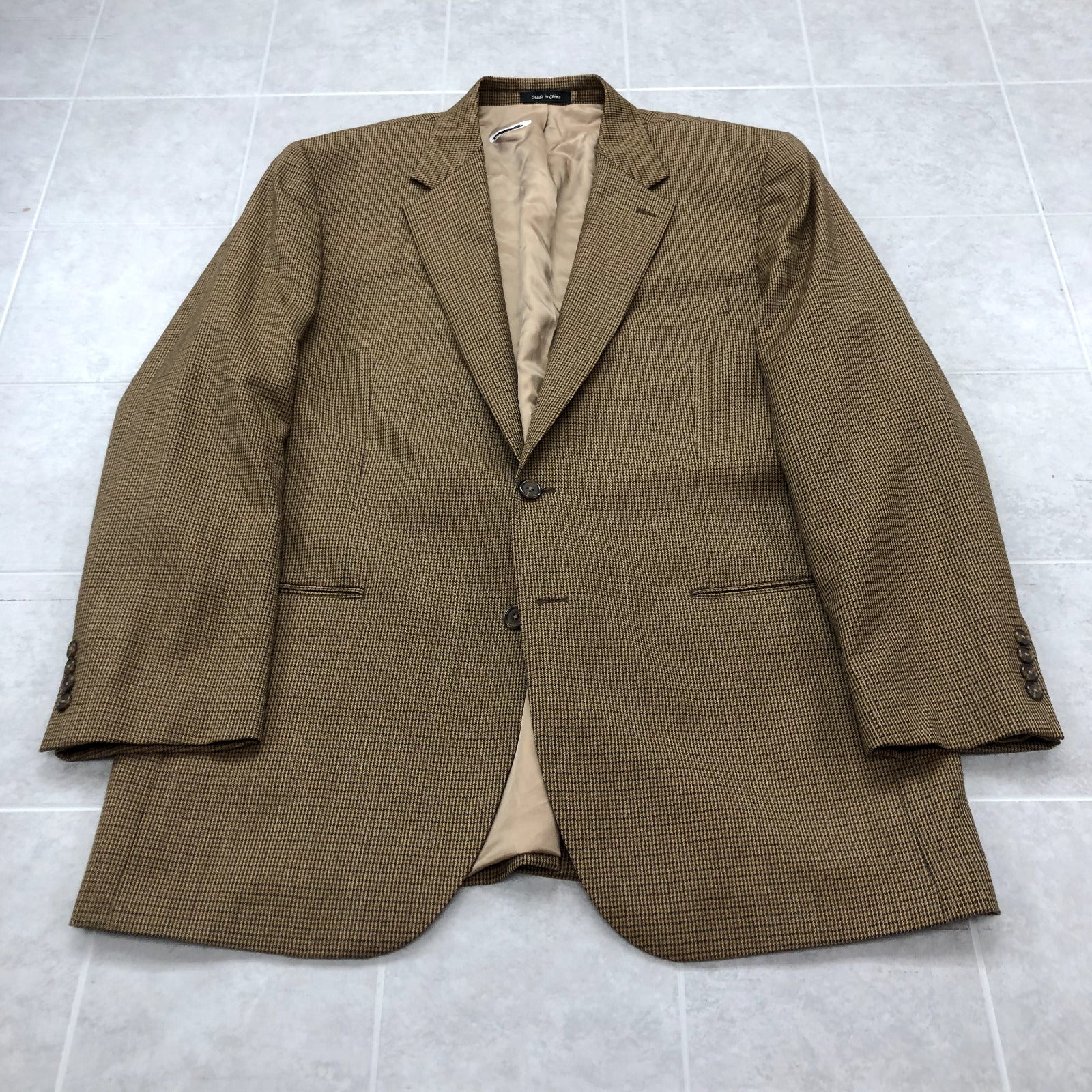 Chaps Beige Houdstooth Lined Single Breasted Notch Lapel Blazer Adult Size 46L