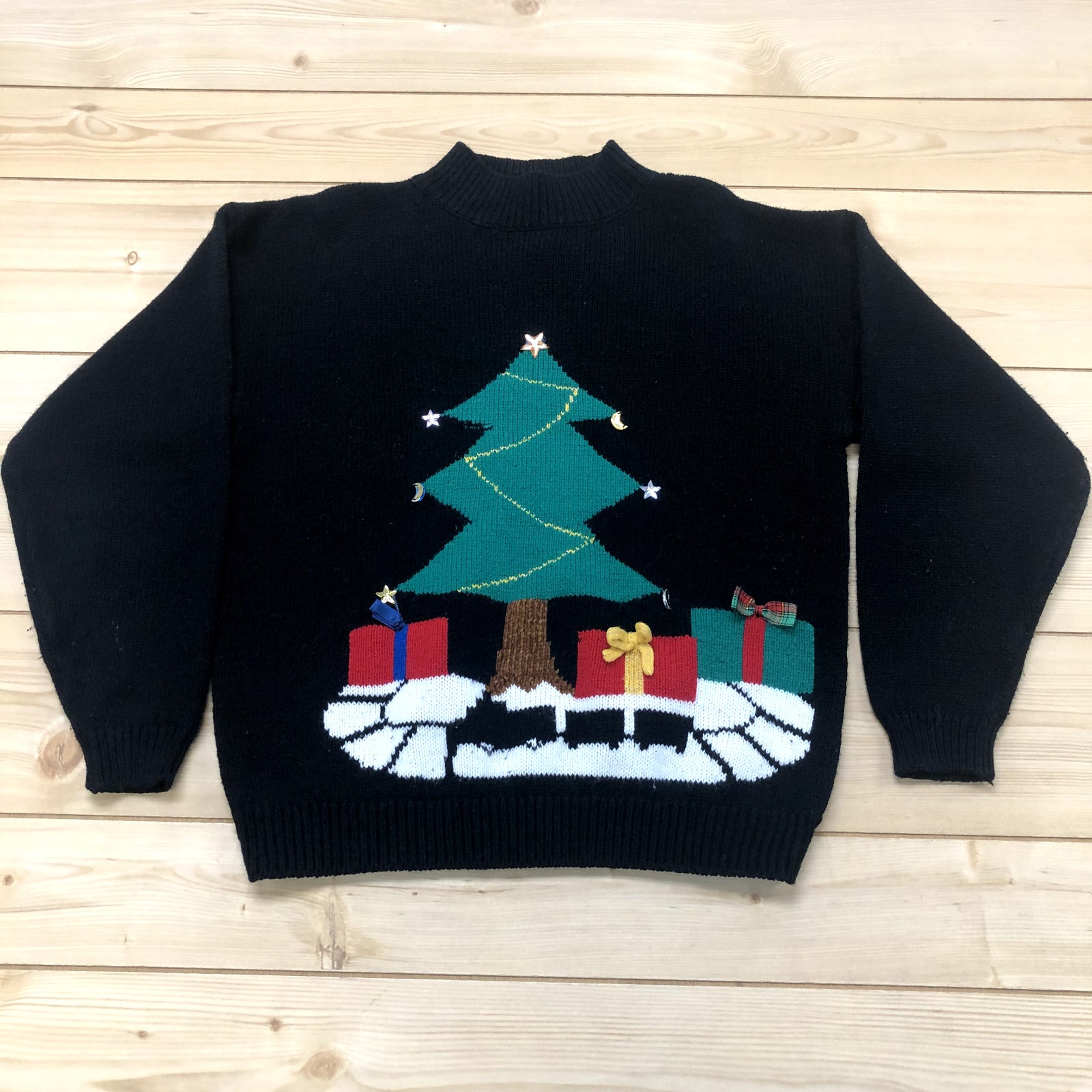 Spice of Life Black Christmas Long Sleeve Mock Neck Sweater Womens Size M