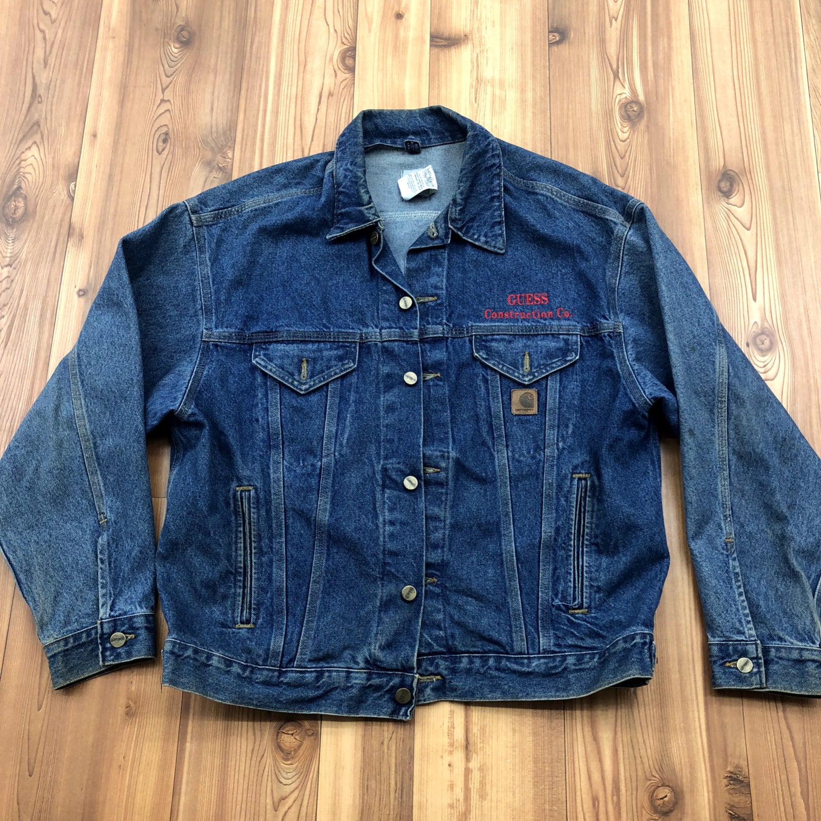 Vintage Carhartt Blue Guess Construction Long Sleeve Denim Jacket Adult Size L