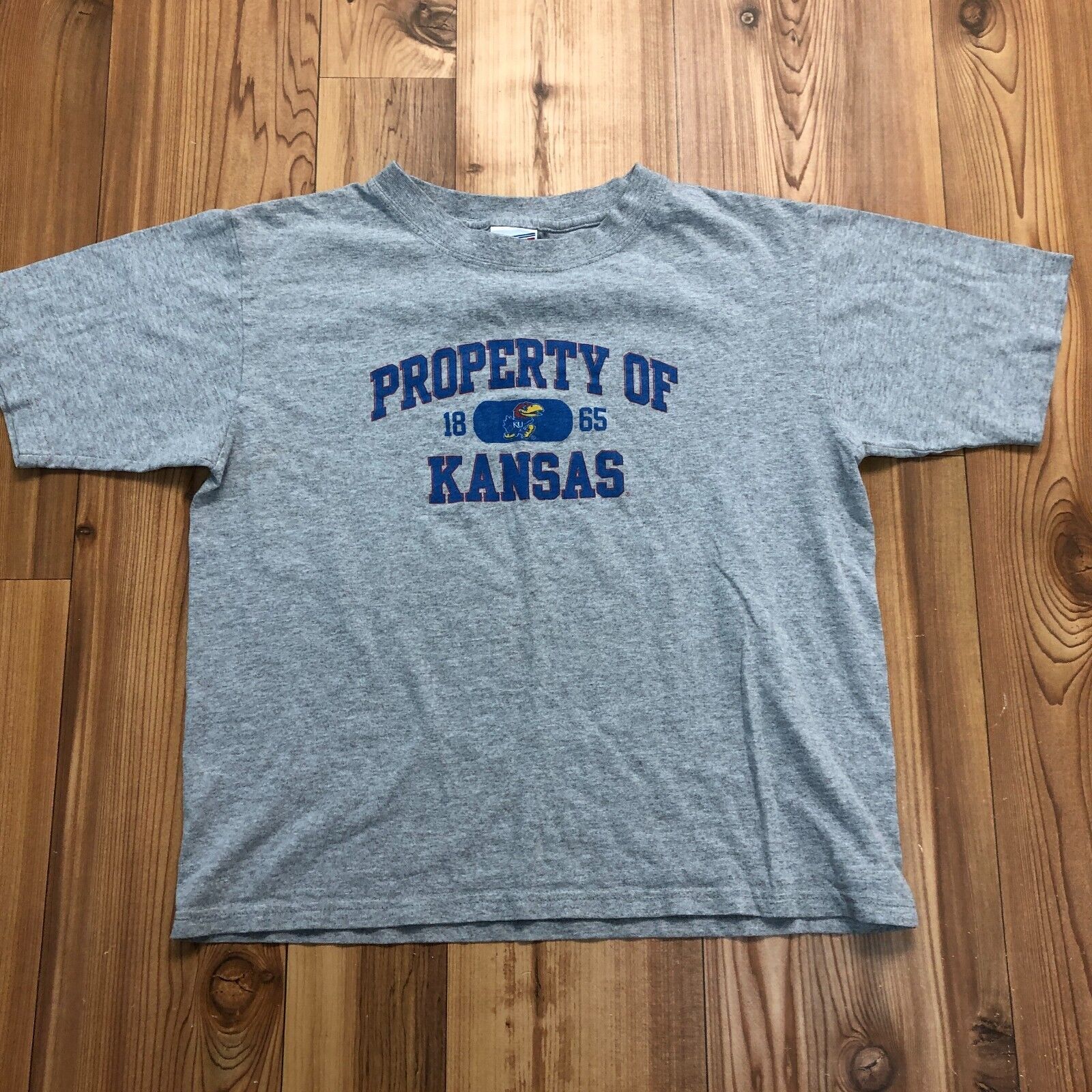 Vintage Soffe Gray Property Of Kansas Jayhawks Cotton T-Shirt Youth Size L