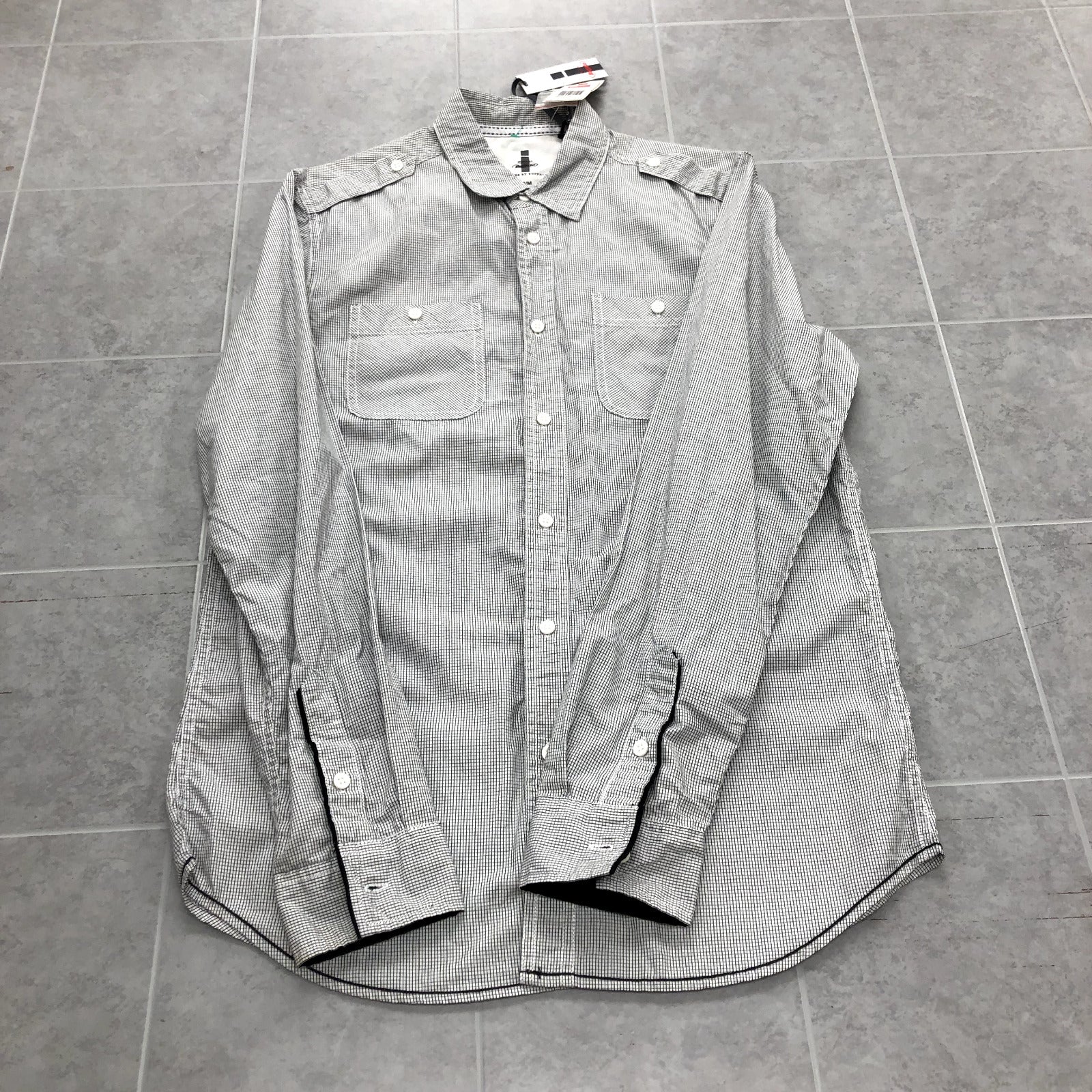 Buffalo Gray Windowpane Casual Long Sleeve Button Up Shirt Adult Size M