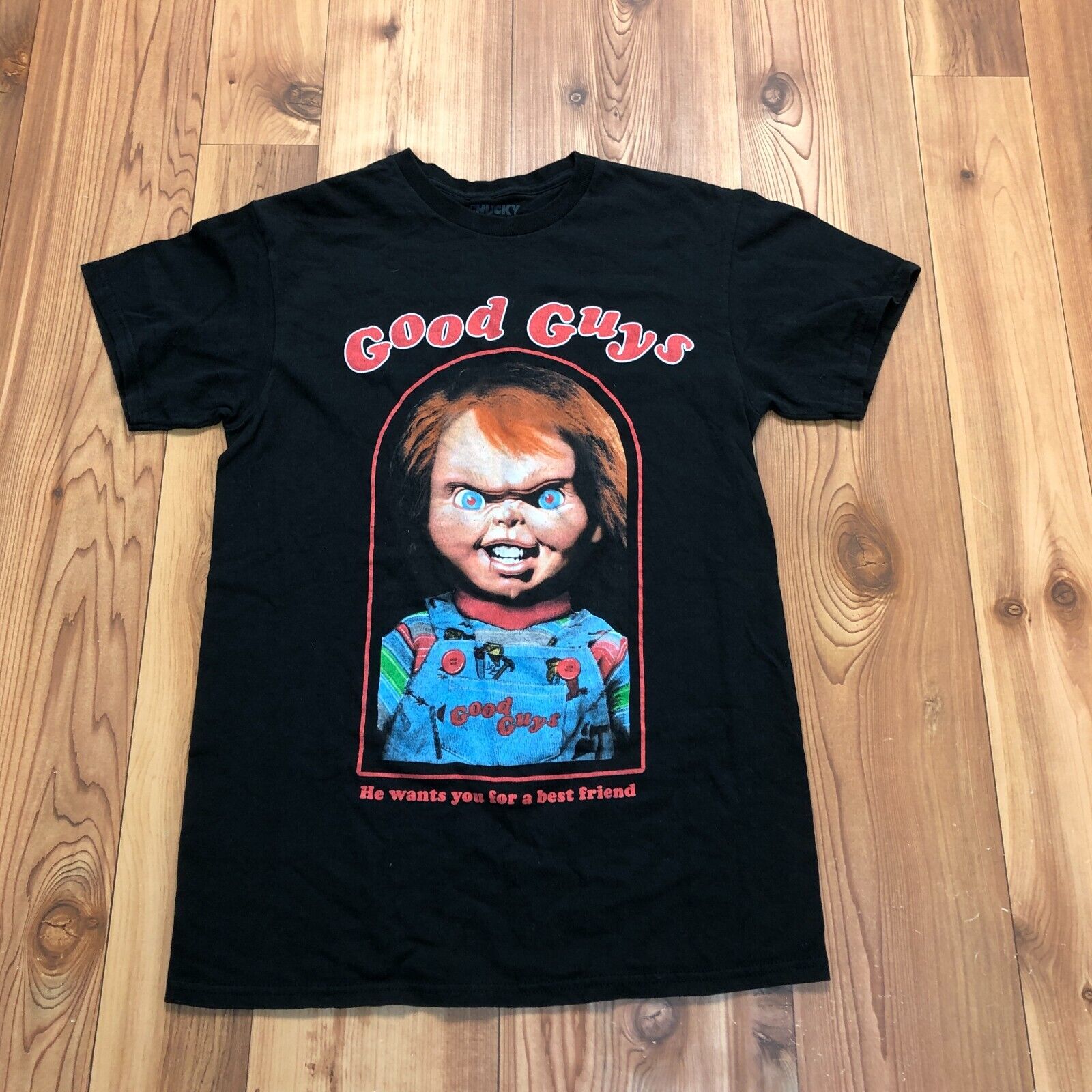 Retro Chucky Black Good Guys He Just Wants To Be Your Friend T-Shirt Men Size S
