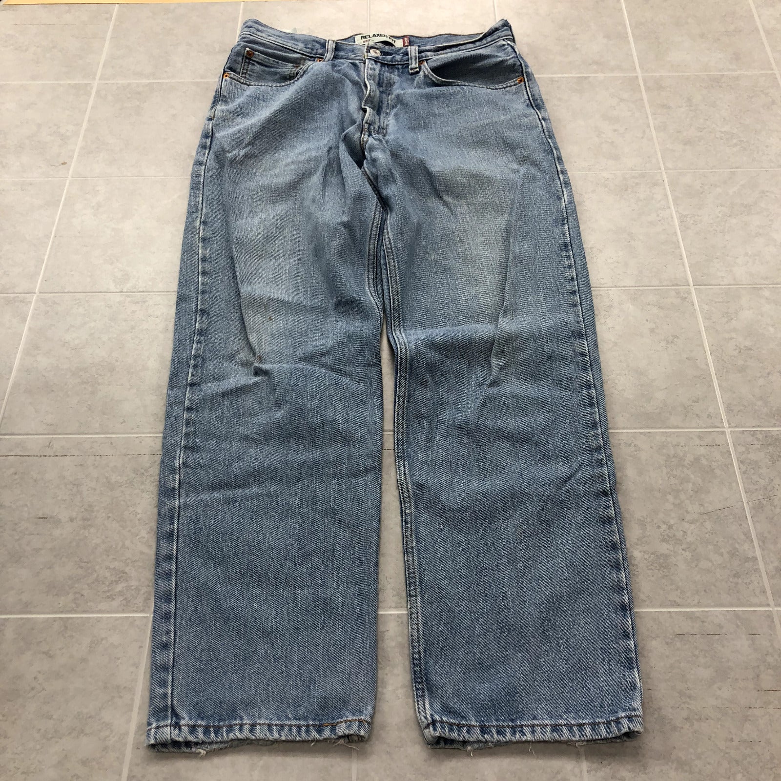 Levis 550 Blue Straight Legged High-Rise Flat Front Denim Jeans Adult Size 33