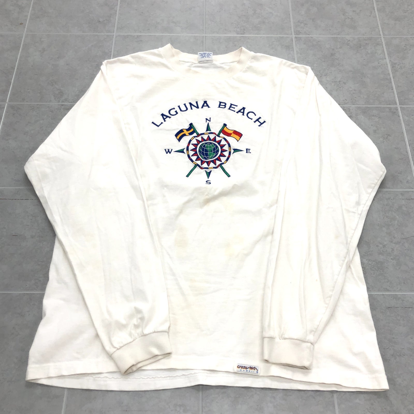 Vintage Crazy Shirt White Short Sleeve Graphic Aguna Beach T-shirt Adult Size L
