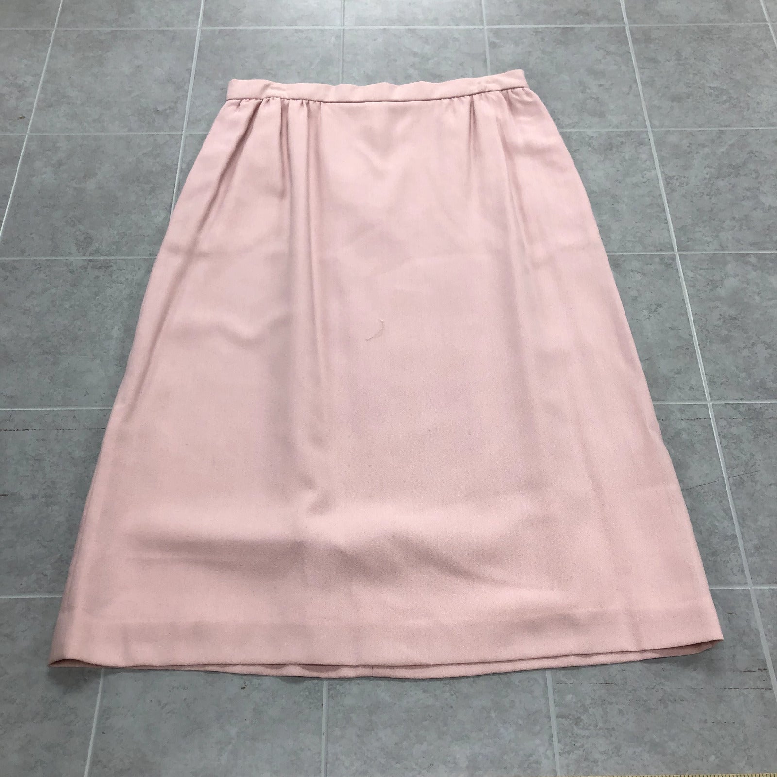 Vintage Pink Pleated A-Line Lined Zip-Back Wool Skirt Womens Size 16