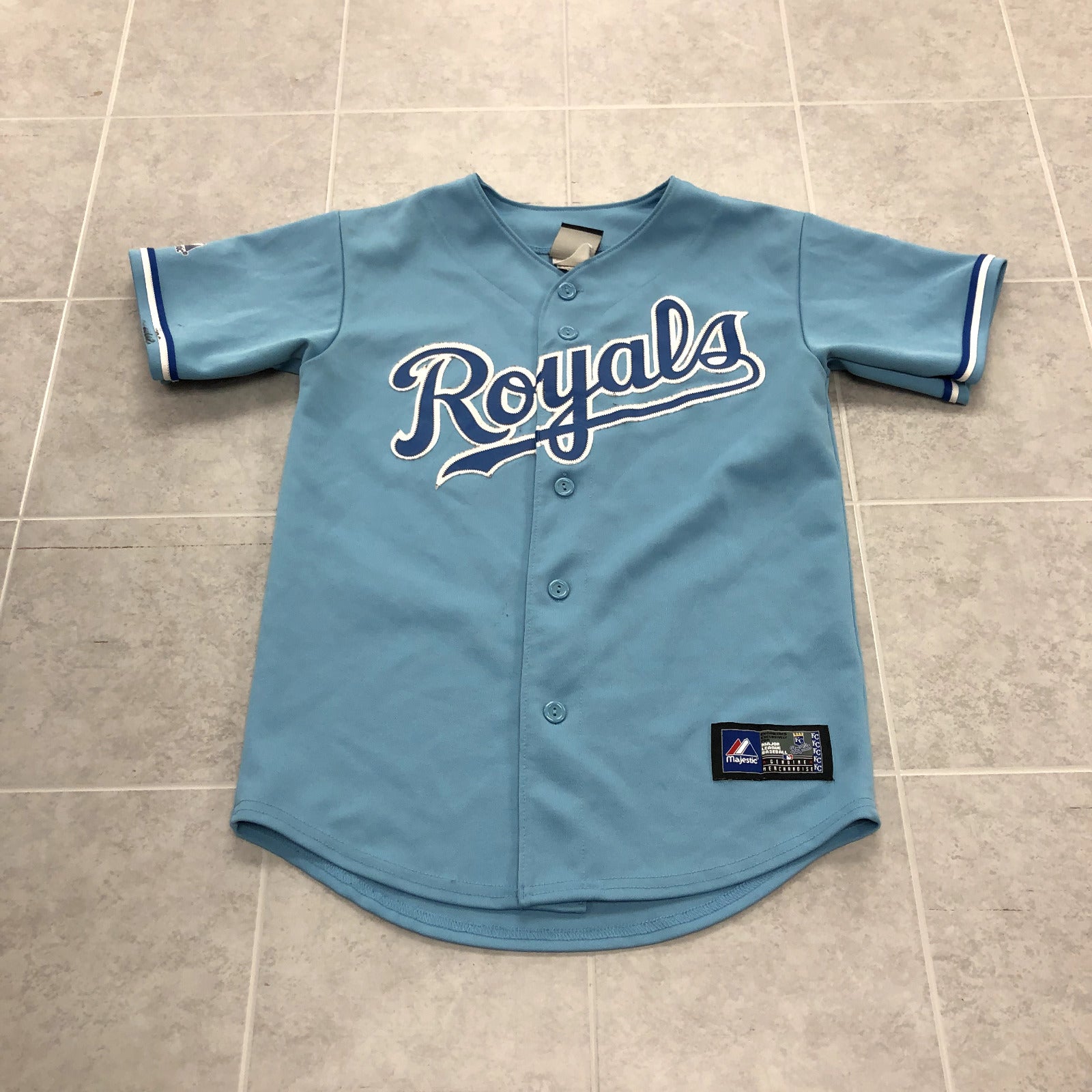 Majestic Blue Short Sleeve Graphic Kansas City Royals Jersey Adult Size XS