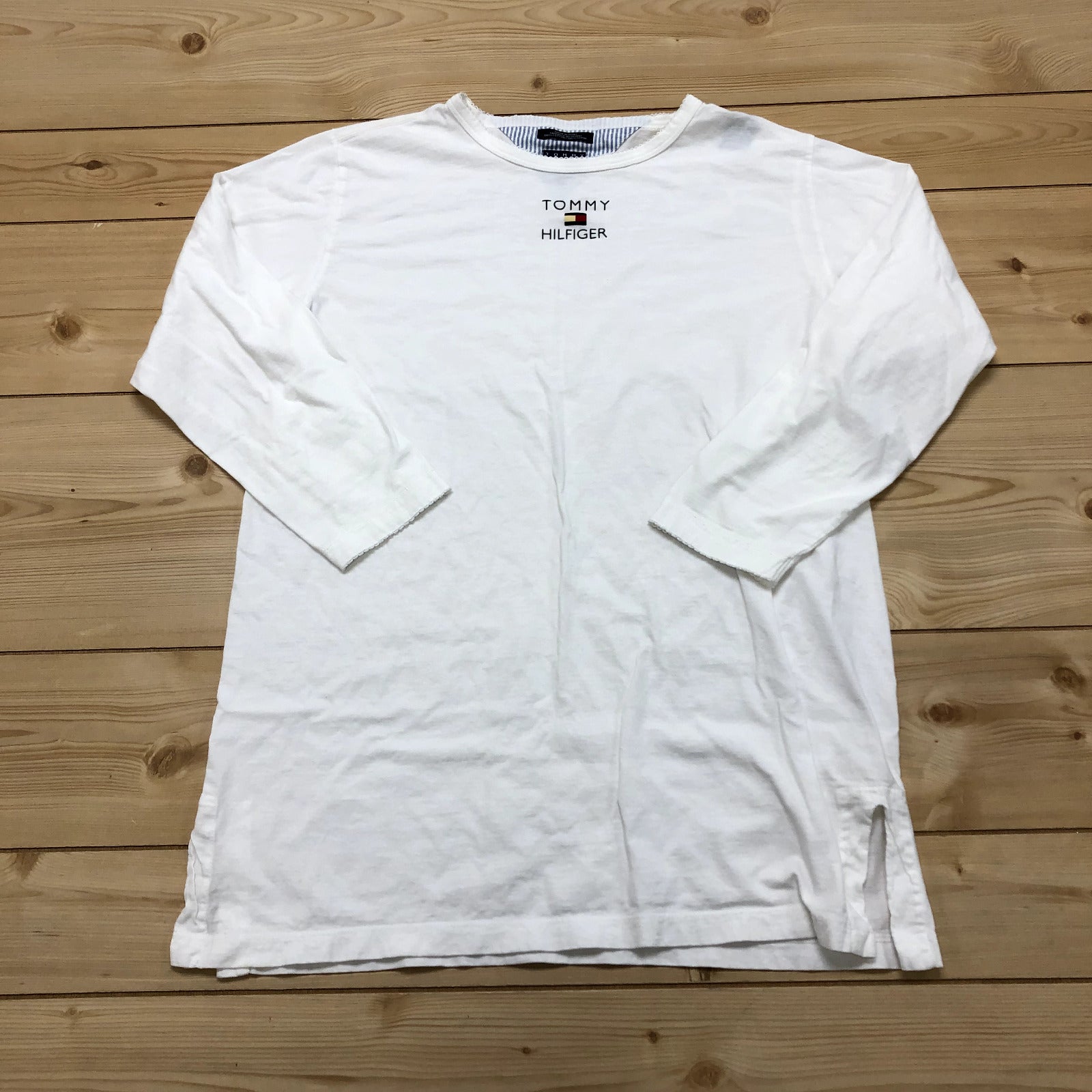 Tommy Hilfiger White Graphic Logo Regular Fit Long Cotton T-shirt Women' Size M
