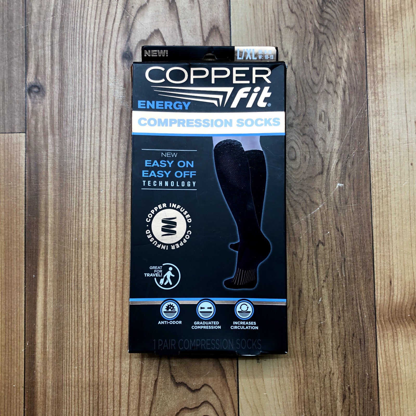 NEW Copper Fit Black Compression Copper Infused 1 Pair Socks Adult Size l/XL