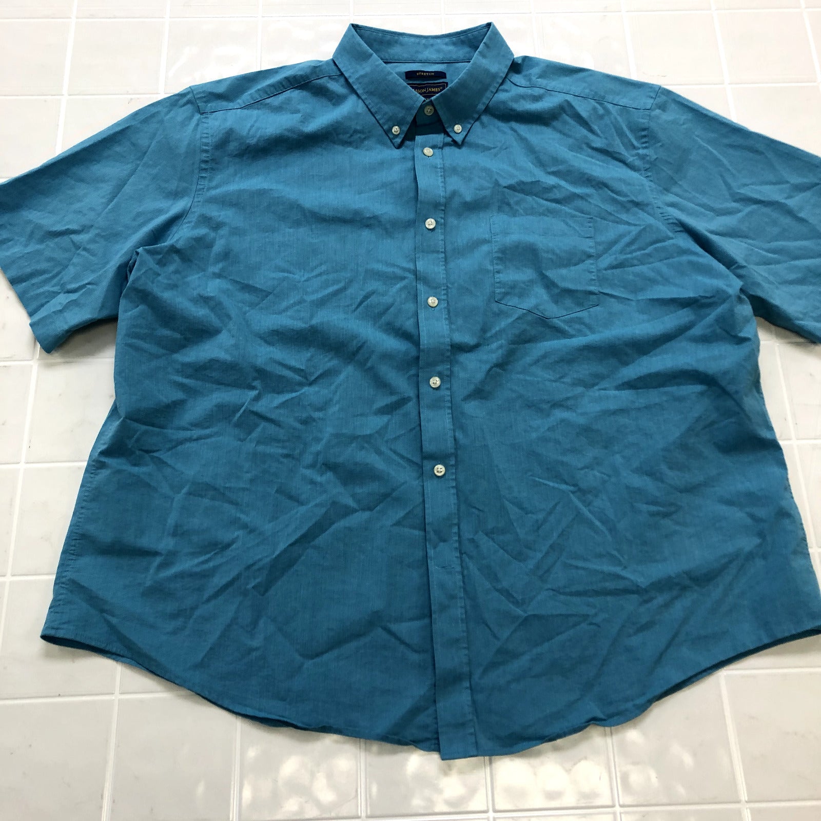 Mason James Blue Solid SIngle Pocket Regular Fit Button Up Shirt Adult Size 2XL