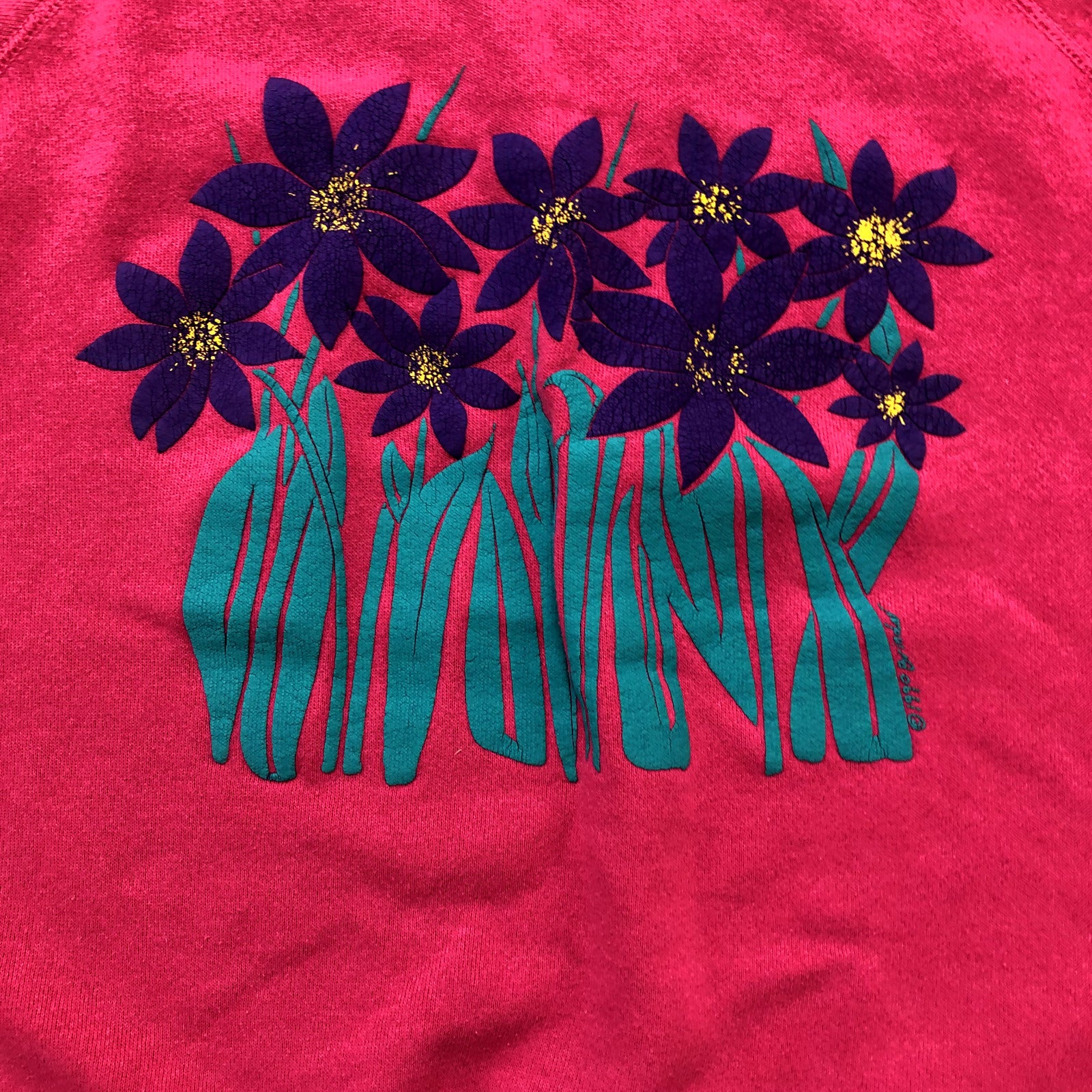 Vintage Brindar Design Pink Graphic Flowers Collared Sweatshirt Women's Size M
