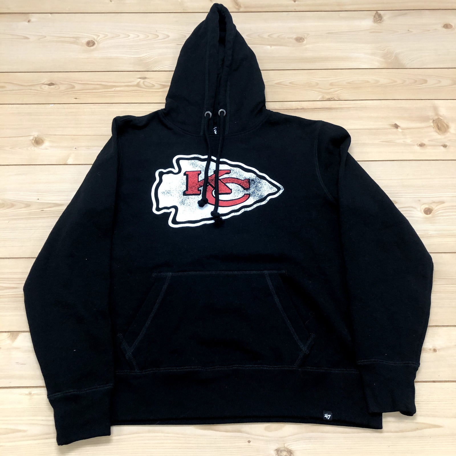 '47 Black NFL Kansas City Chiefs Long Sleeve Pullover Hoodie Adult Size Large