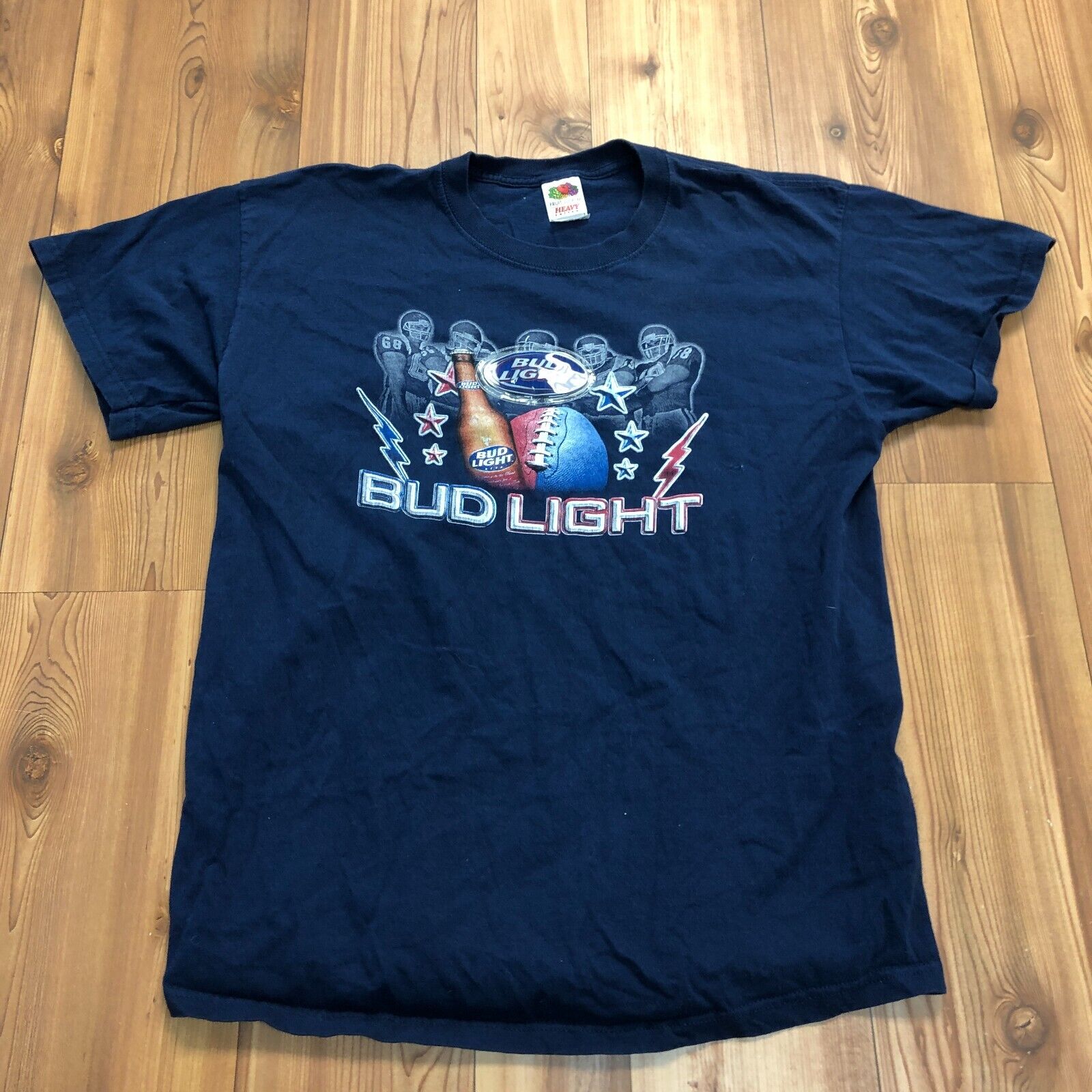 Vintage Fruit of The Loom Blue Bud light Short Sleeve Cotton T-Shirt Adult XL
